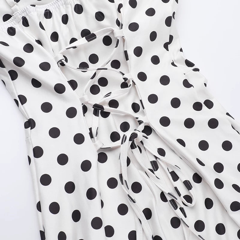 Cute Dot Pattern Sweetheart Spaghetti Strap Sheath Long Summer Dress Prom Dress Party Dress Cocktail Dress Homecoming Dress Evening Dress