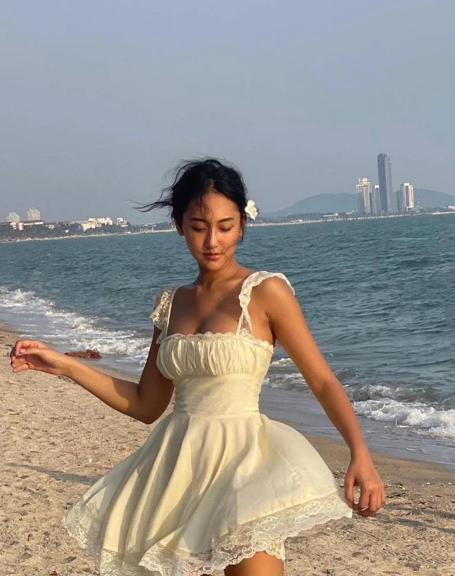 Cute  Enchanting A Line Straps Lace Satin Short Sleeveless Prom Dress Cocktail Dress Evening Dress Party Dress Homecoming Dress