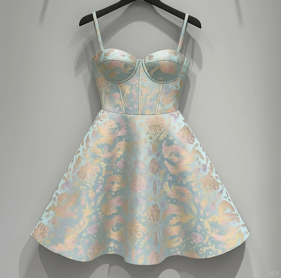 Cute Floral Sweetheart Spaghetti Strap Design Satin Party Dress Cocktail Dress Homecoming Dress Evening Dress