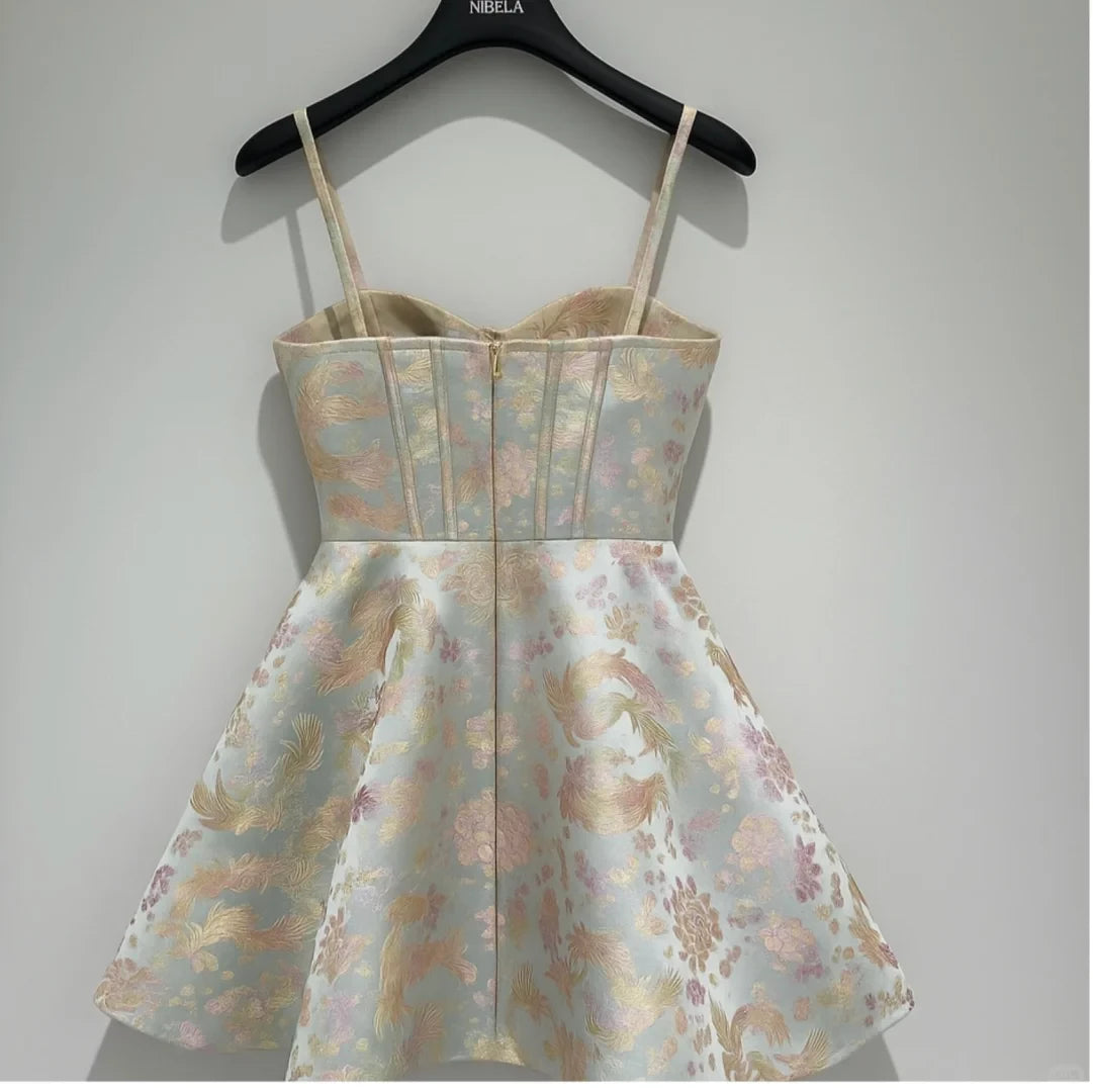 Cute Floral Sweetheart Spaghetti Strap Design Satin Party Dress Cocktail Dress Homecoming Dress Evening Dress