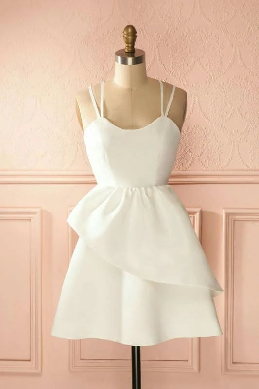 Cute High Low Open Back White Short Prom Backless Off The Shoulder White Formal Evening Party Dresses Homecoming Dresses
