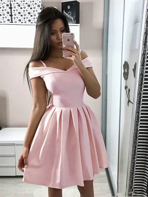 Cute Off The Shoulder Pink Short Prom Off Shoulder Pink Formal Party Dresses Homecoming Dresses