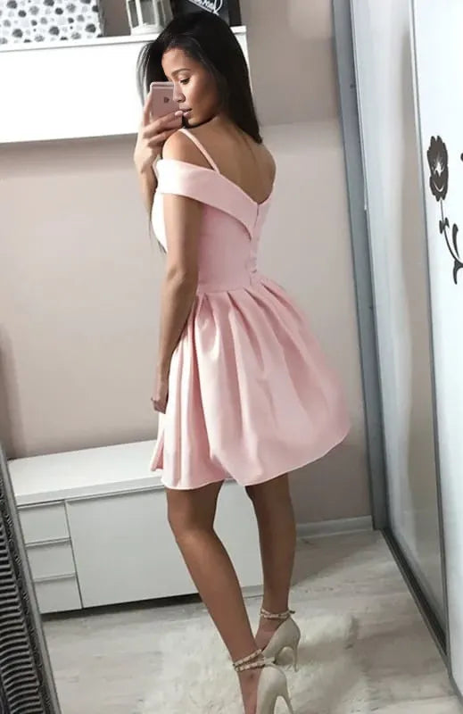 Cute Off The Shoulder Pink Short Prom Off Shoulder Pink Formal Party Dresses Homecoming Dresses
