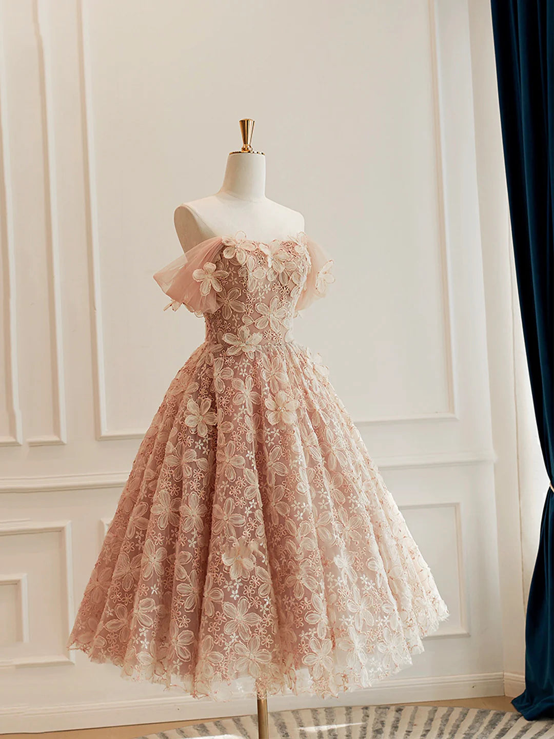 Cute Tulle Flower Knee length Short Prom Dress Beautiful Off the Shoulder A-Line Evening Party Dress Homecoming Dresses