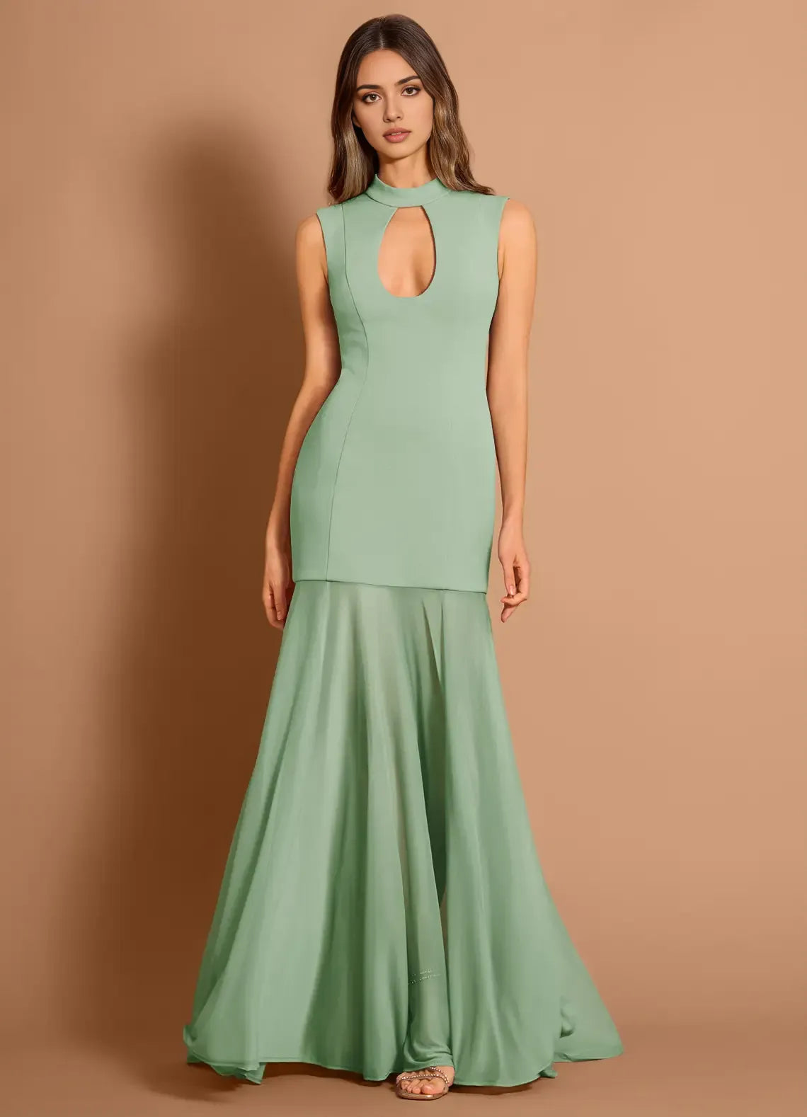 Cutout Mermaid Halter Neck Sleeveless Zipper Back Floor Length For Women Prom Dress