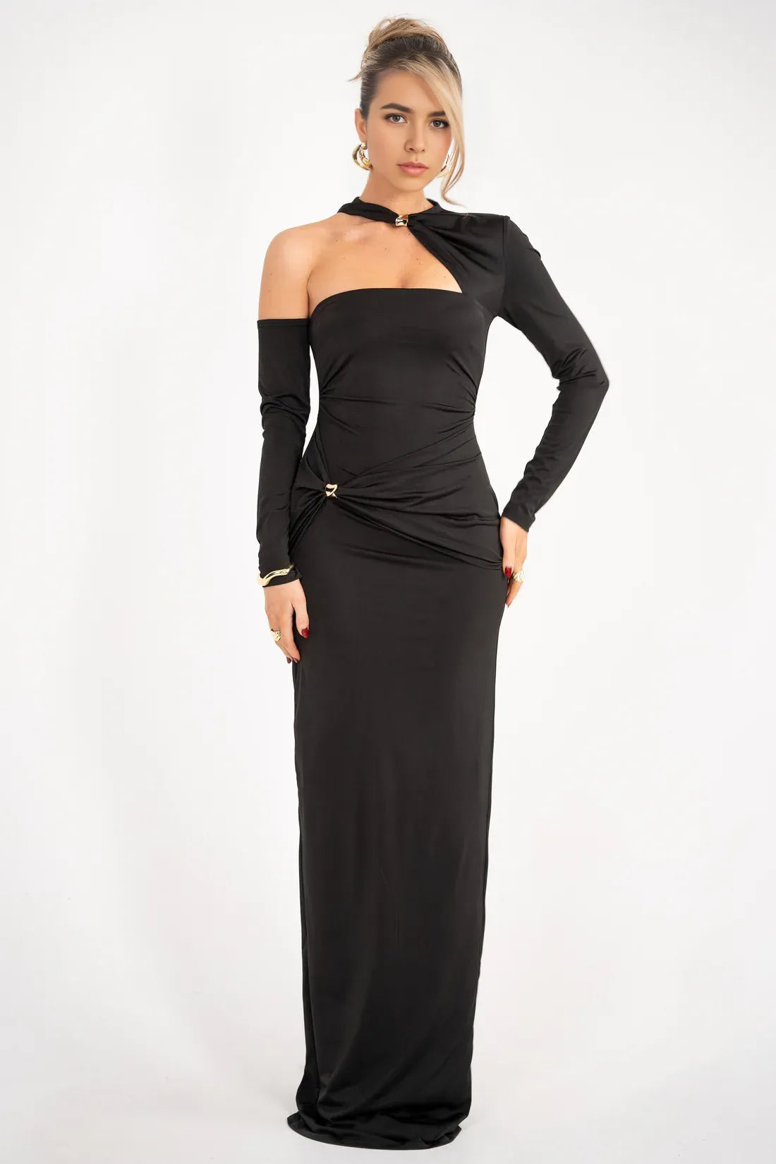 Cutout One Shoulder Sheath Ruched Zipper Back Floor Length Female Prom Dress ﻿