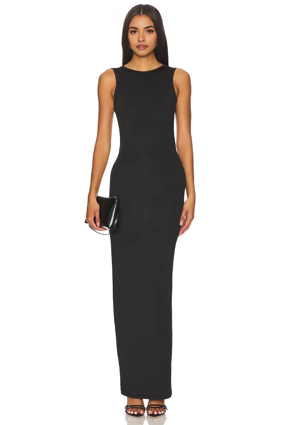 Daring Sheath Boat Neck Sleeveless Cutout Back Floor Length Evening Dress