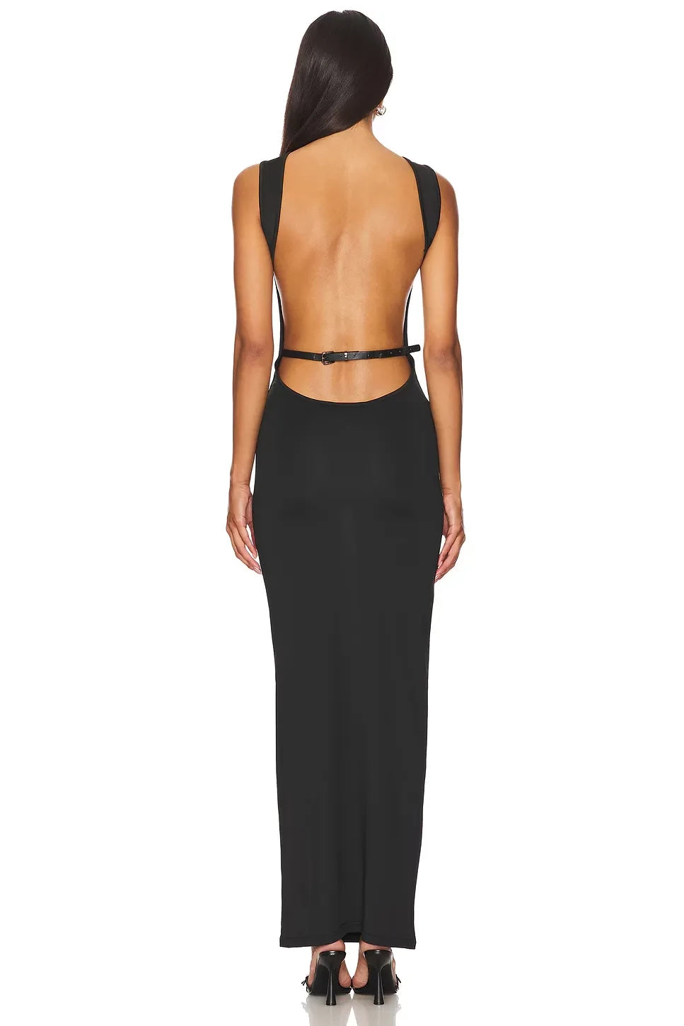 Daring Sheath Boat Neck Sleeveless Cutout Back Floor Length Evening Dress