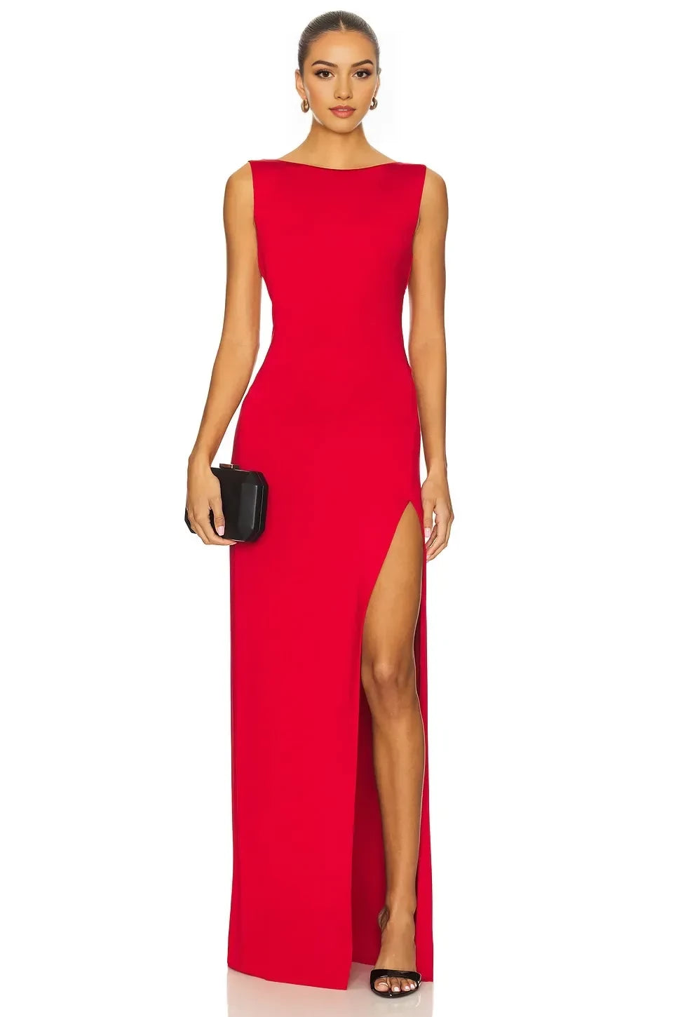 Daring Sheath Boat Neck Sleeveless Draped Cutout Back Floor Evening Dress
