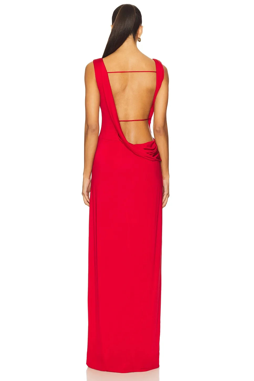 Daring Sheath Boat Neck Sleeveless Draped Cutout Back Floor Evening Dress