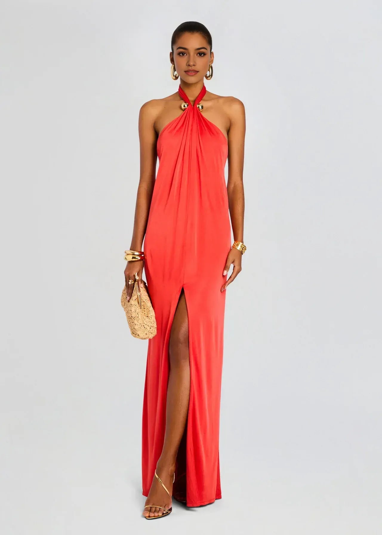 Daring Sheath Halter Neck Sleeveless Open Back Floor Length Plus Size Prom Dress