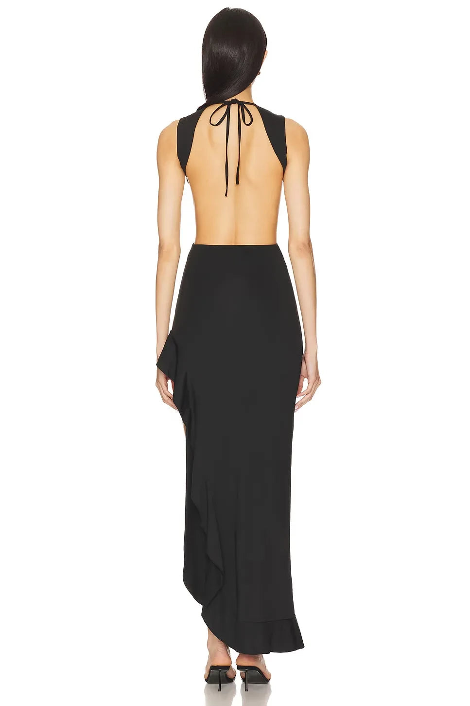 Daring Sheath Keyhole Neck Sleeveless Tie Back Asymmetric Length Evening Dress