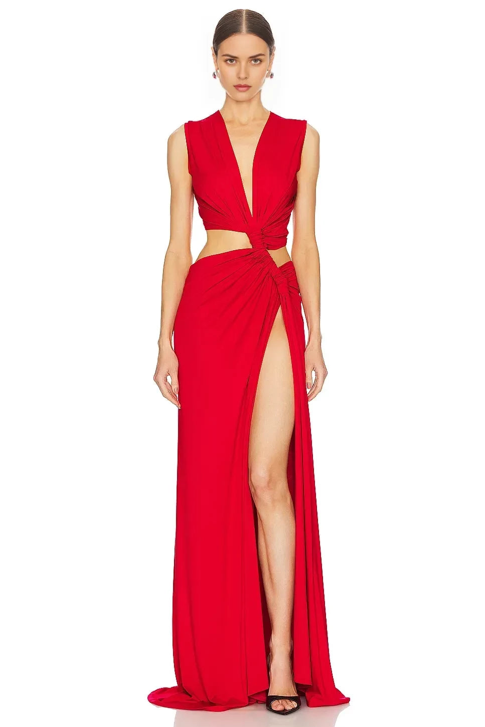 Daring Sheath V Neck Sleeveless Cutout Back Floor Length Evening Dress