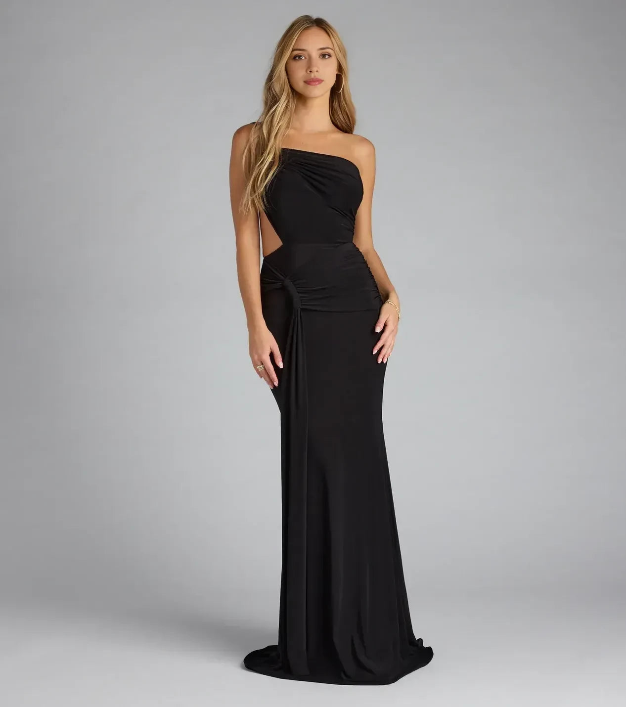 Daring Trumpet One Shoulder Sleeveless Cut Out Back Floor Length Prom Dress