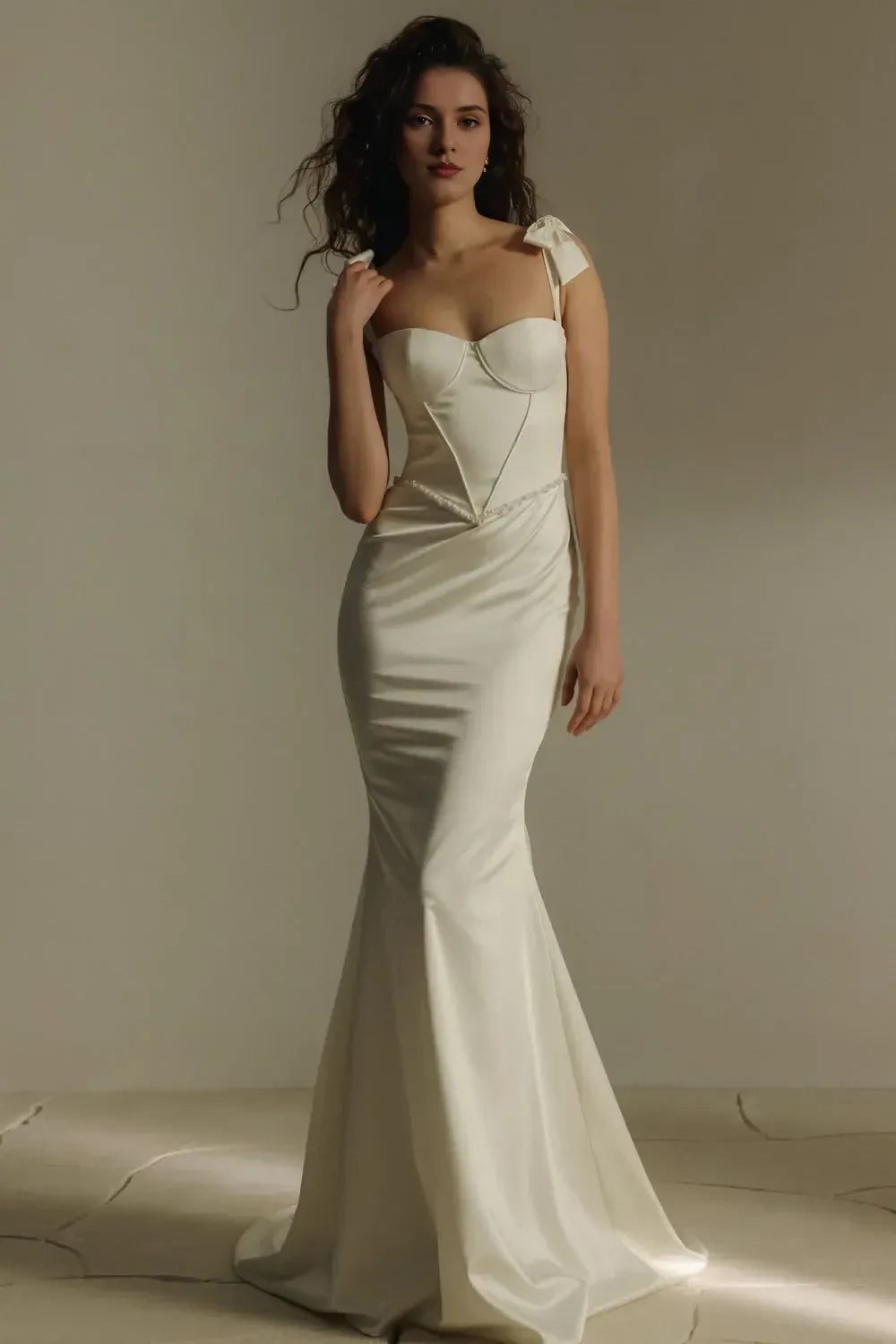 Dashing Mermaid Sweetheart Neck Sleeveless Open Back Train Length Wedding Dress