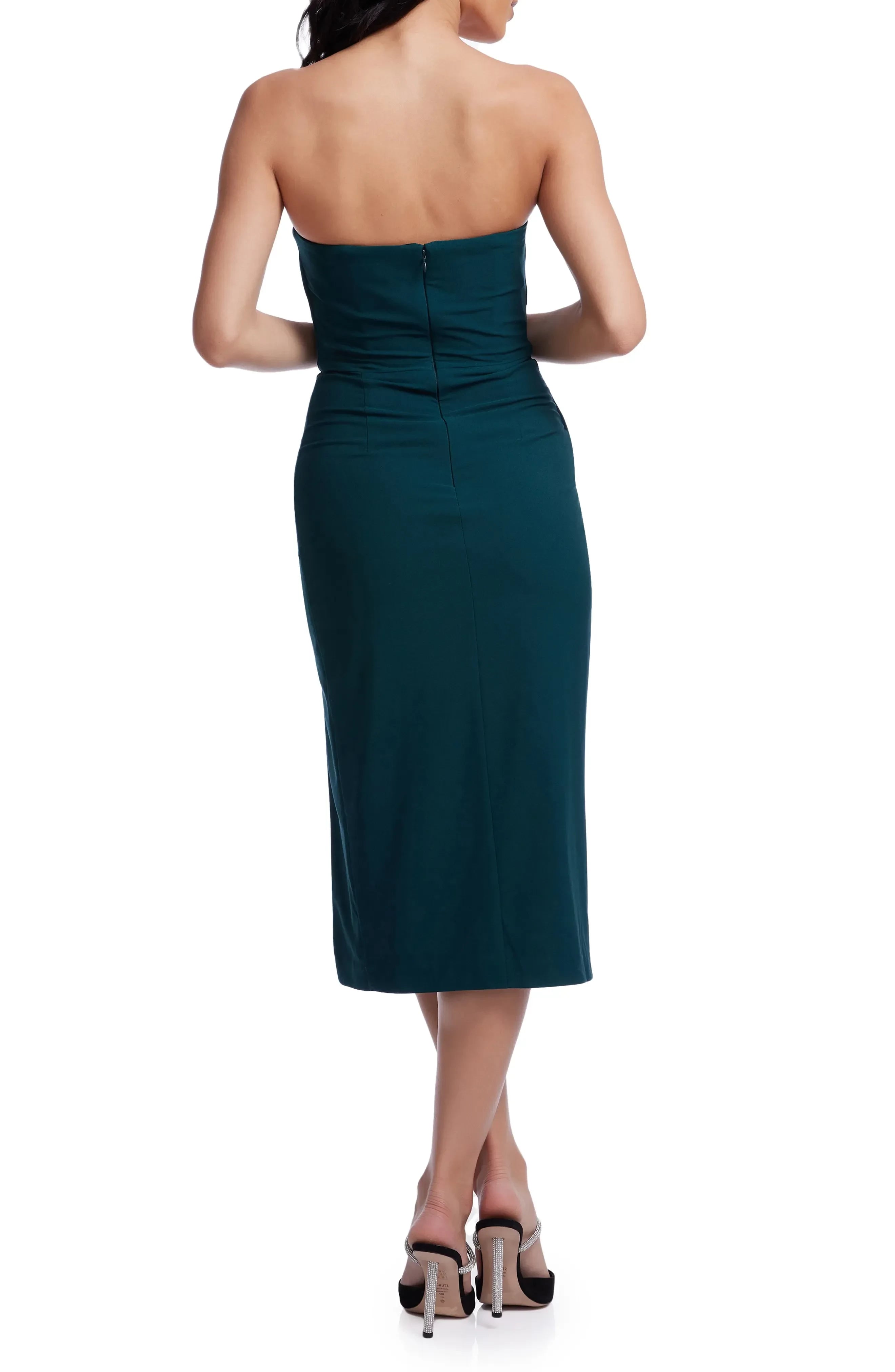 Dashing Sheath Strapless Sleeveless Zipper Back Midi Length Evening Dress