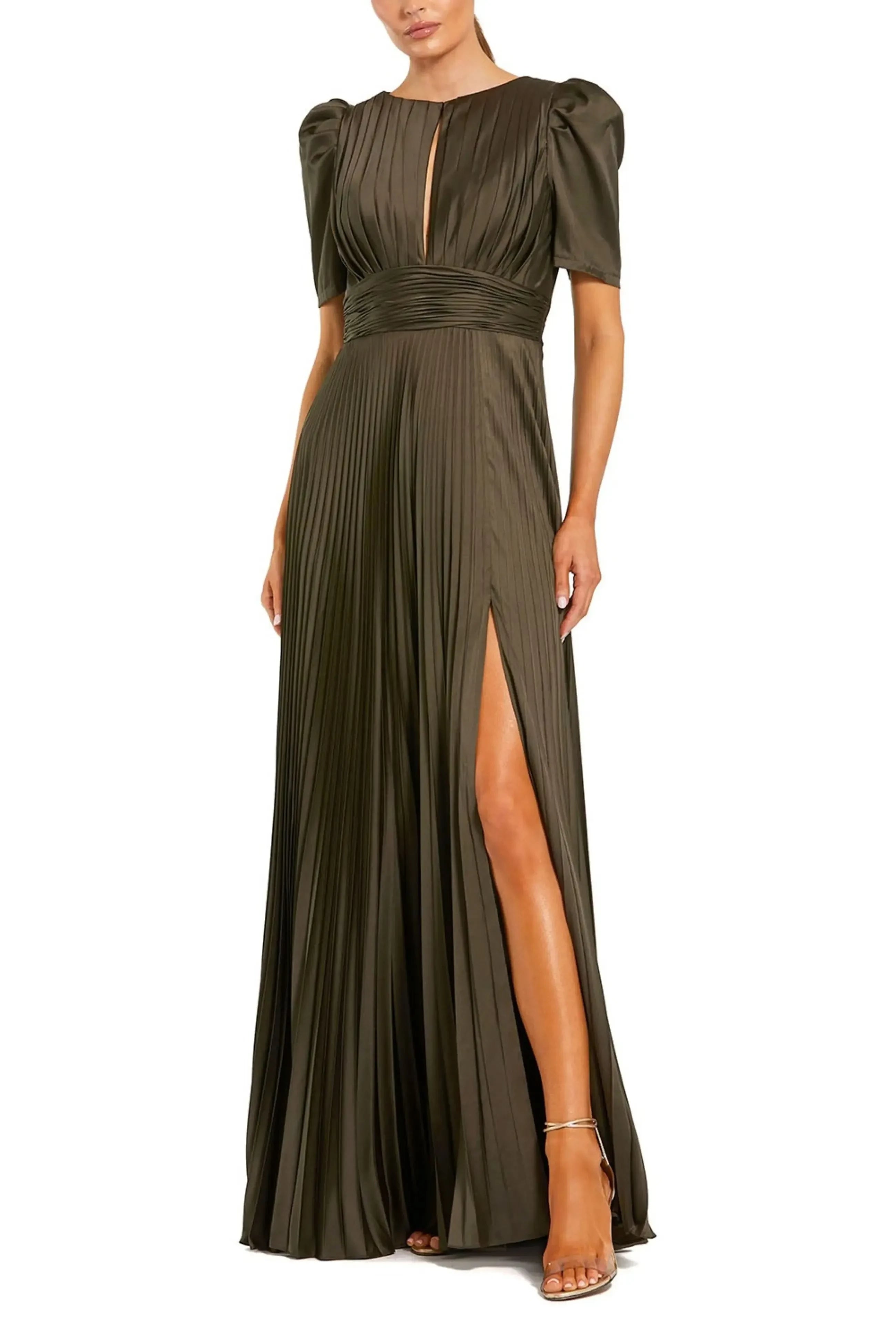 Dazzling A Line Keyhole Neck Puff Sleeve Zipper Back Floor Length Evening Dress
