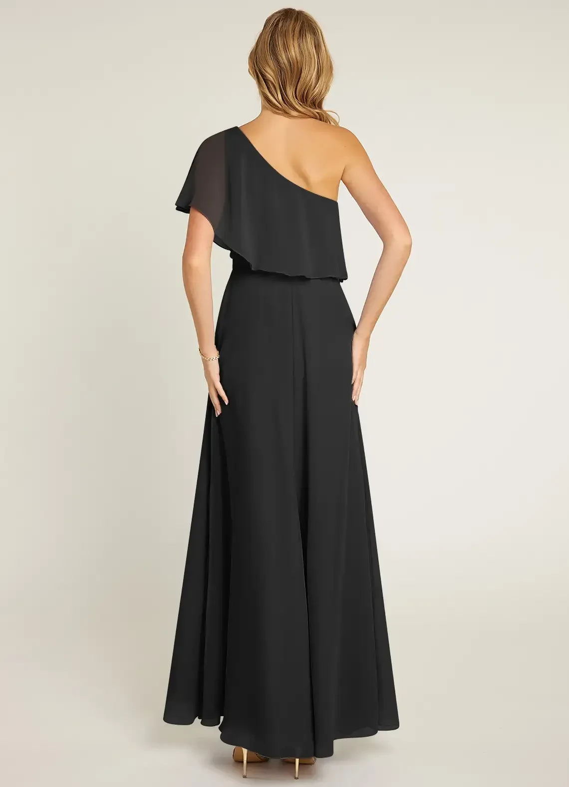 Dazzling A Line One Shoulder Flutter Sleeve Open Back Floor Length Bridesmaid Dress