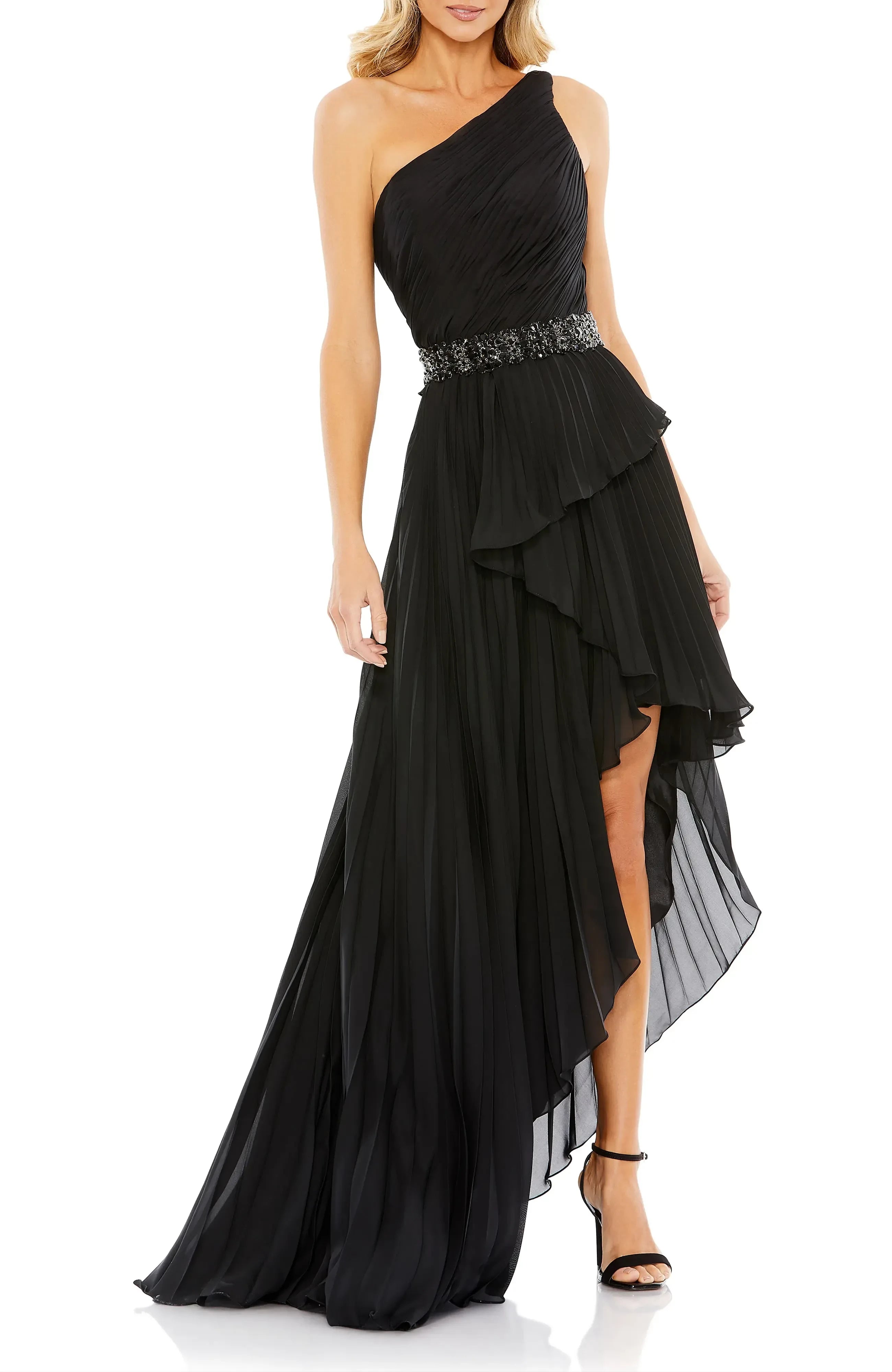 Dazzling Asymmetrical One Shoulder Sleeveless Open Back Floor Length Evening Dress