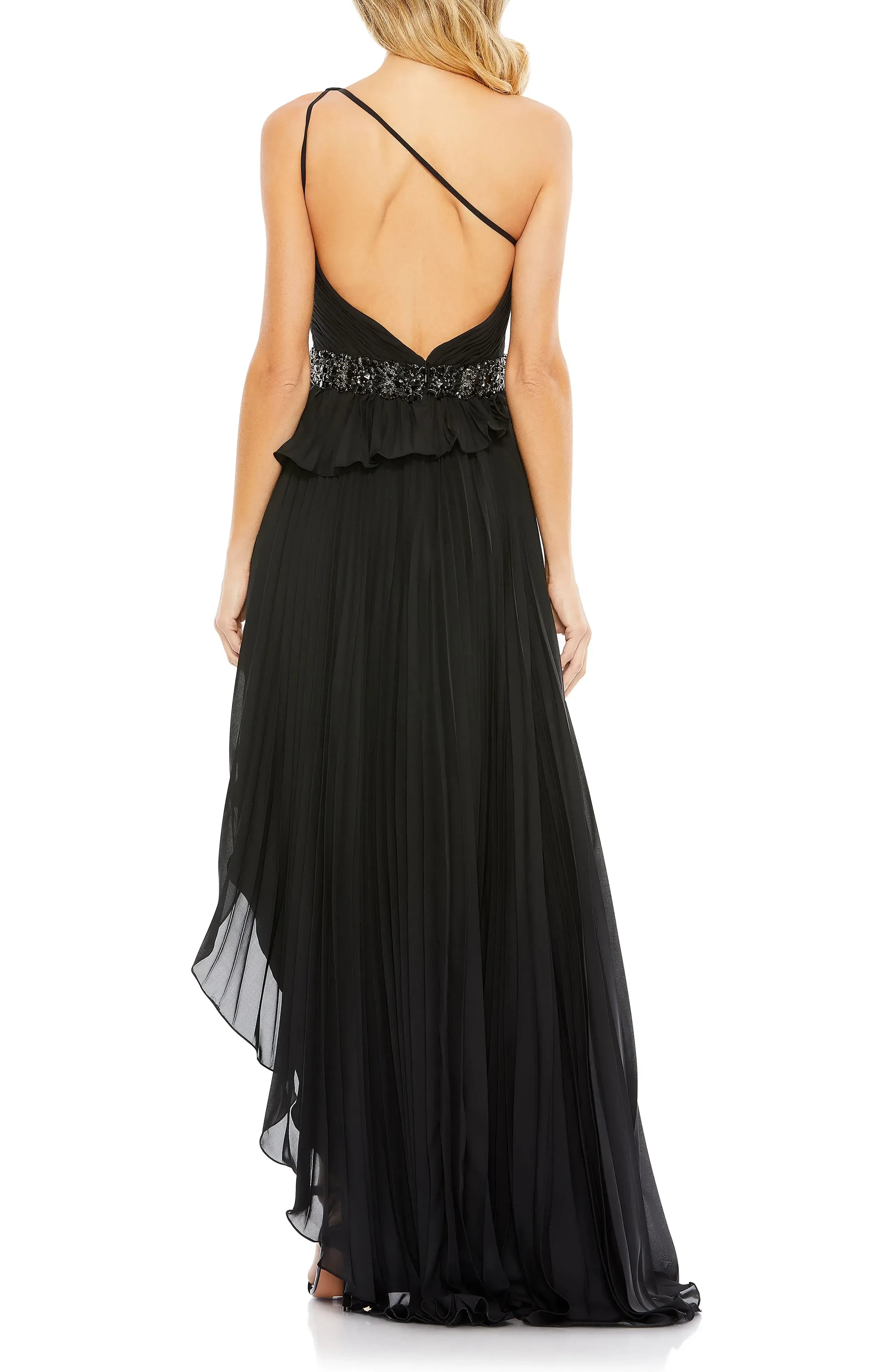Dazzling Asymmetrical One Shoulder Sleeveless Open Back Floor Length Evening Dress