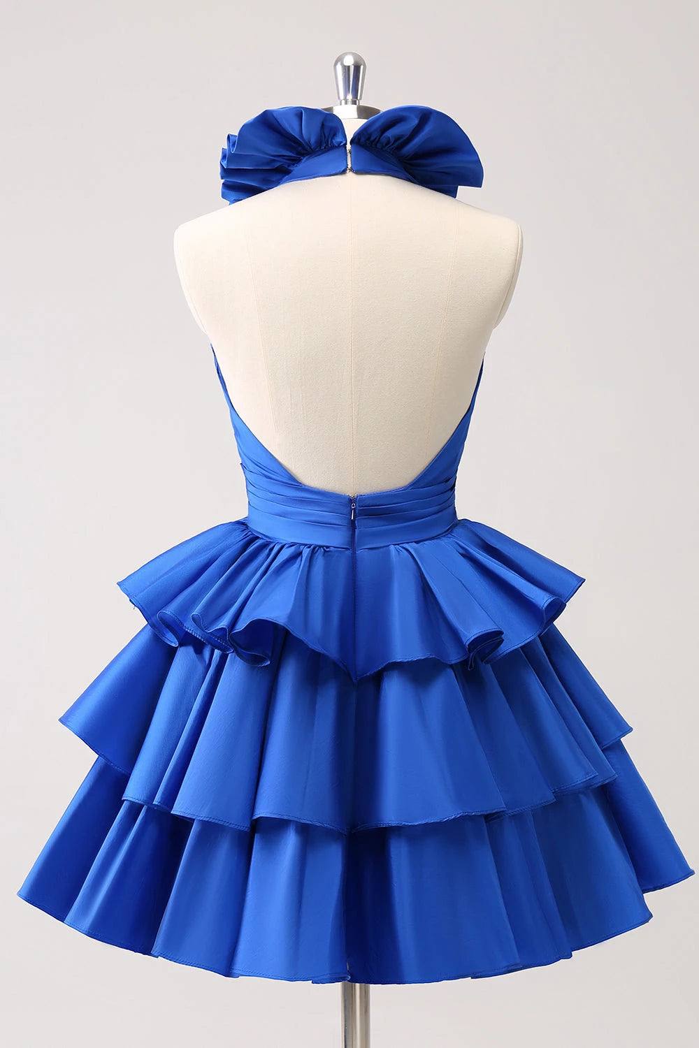 Dazzling Halter Neck Sleeveless Ruffle Trim Tiered Mini Party Dress Homecoming Dress