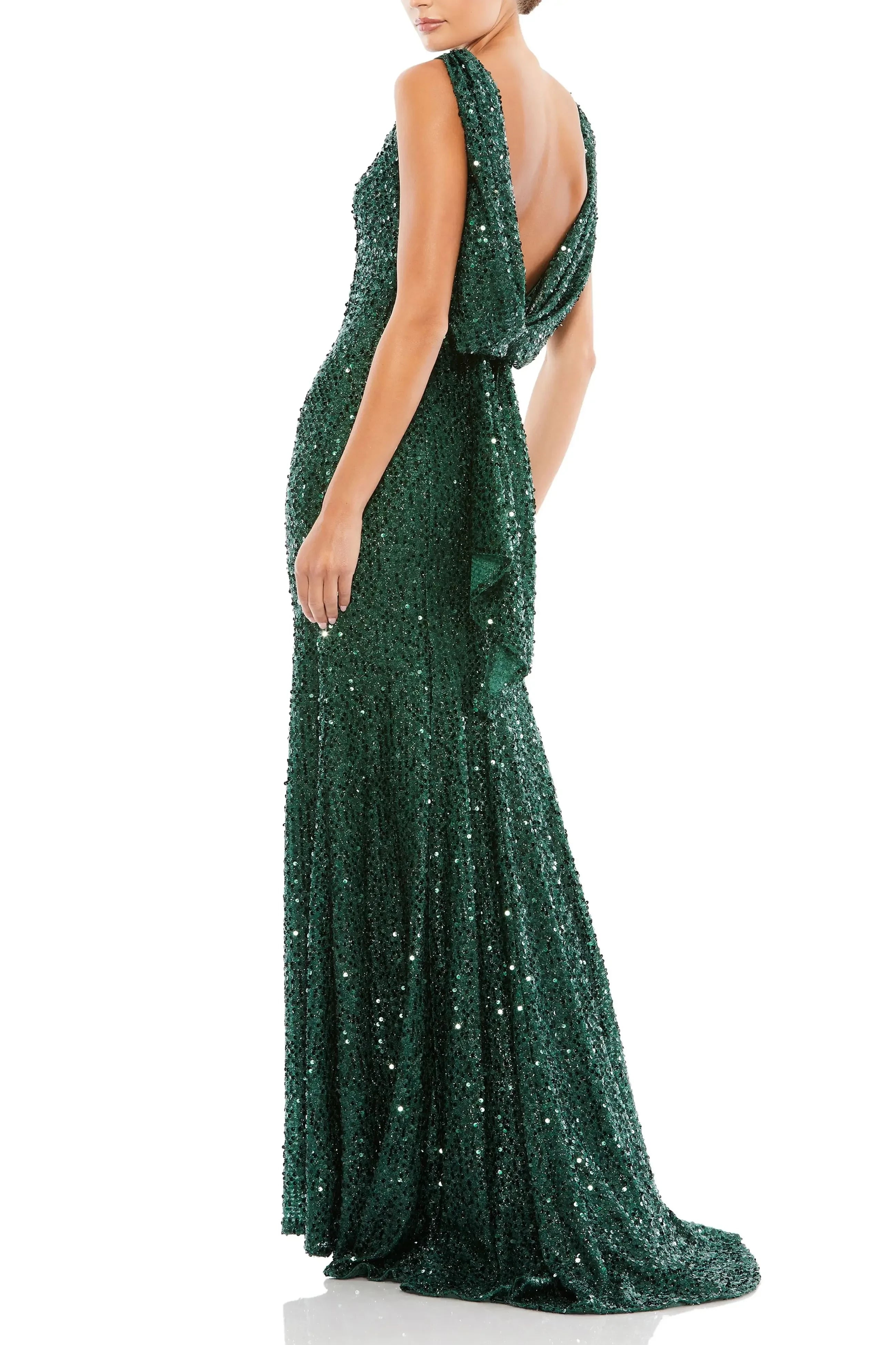 Dazzling Mermaid Boat Neck Sleeveless Draped Back Floor Length Evening Dress