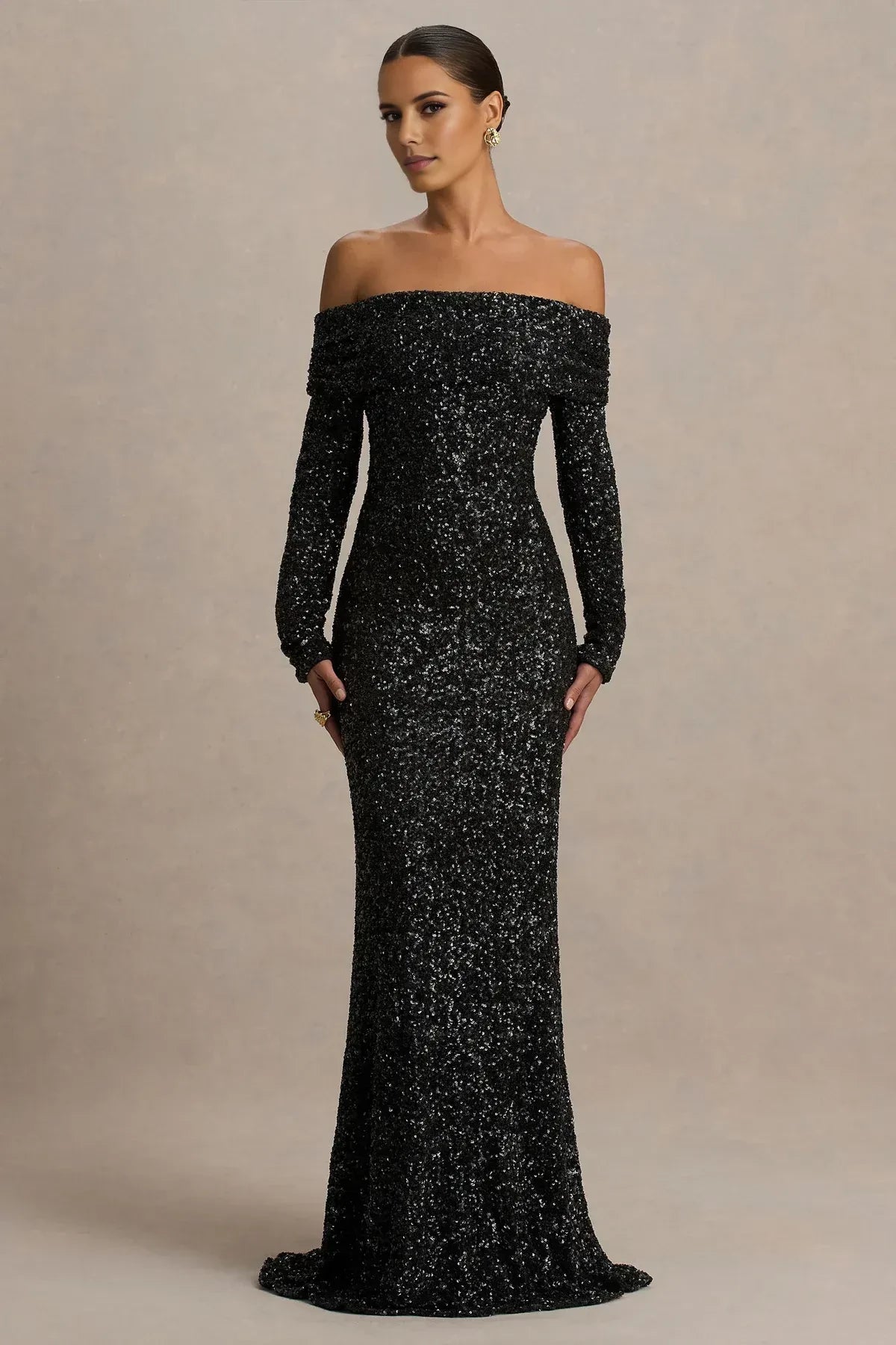 Dazzling Mermaid Off Shoulder Long Sleeve Zip Back Floor Length Evening Dress