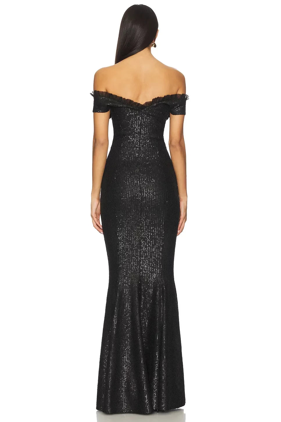 Dazzling Mermaid Off Shoulder Ruffle Sleeve Solid Back Floor Length Evening Dress