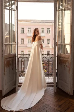 Dazzling Mermaid Off Shoulder Short Sleeve Open Back Long Length Wedding Dress