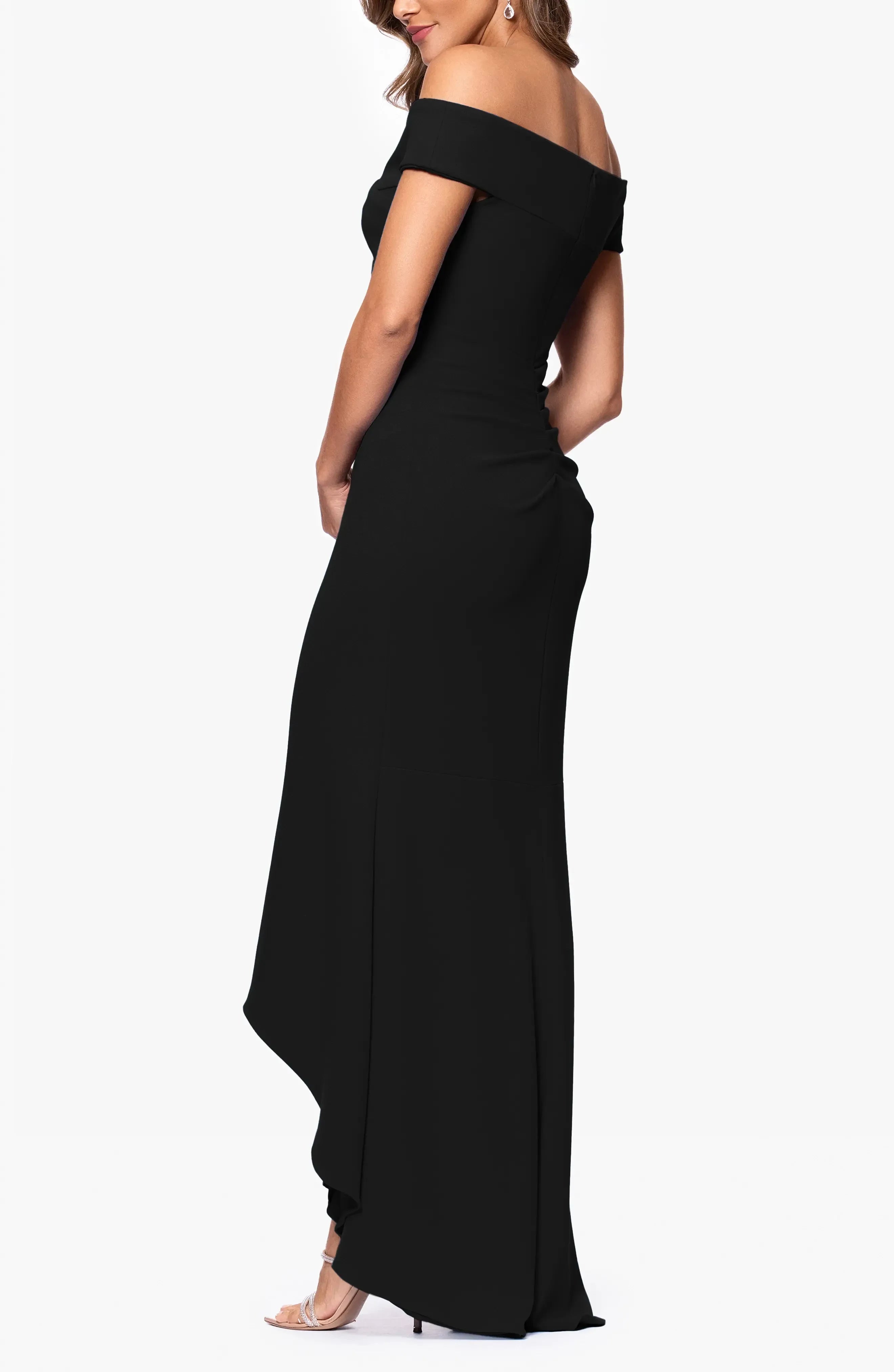Dazzling Mermaid Off The Shoulder Short Sleeve Ruched Back High Low Evening Dress