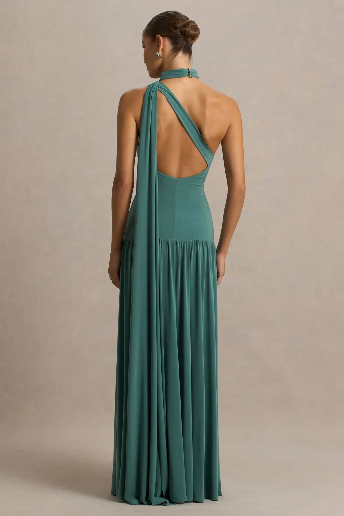 Dazzling Mermaid One Shoulder Sleeveless Drape Back Floor Length Evening Dress