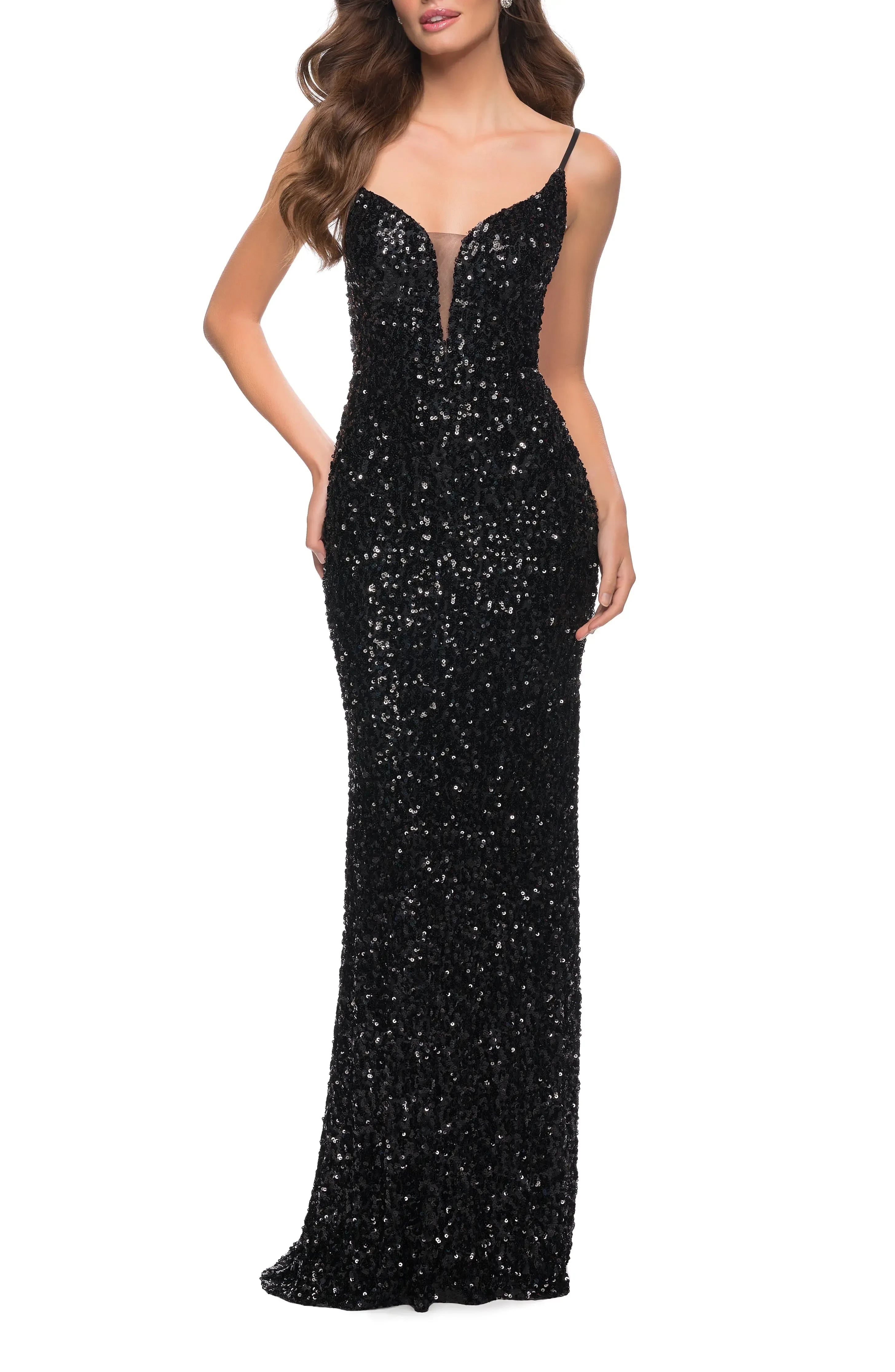 Dazzling Mermaid Plunging V Neck Sleeveless Crisscross Back Floor Length Evening Dress