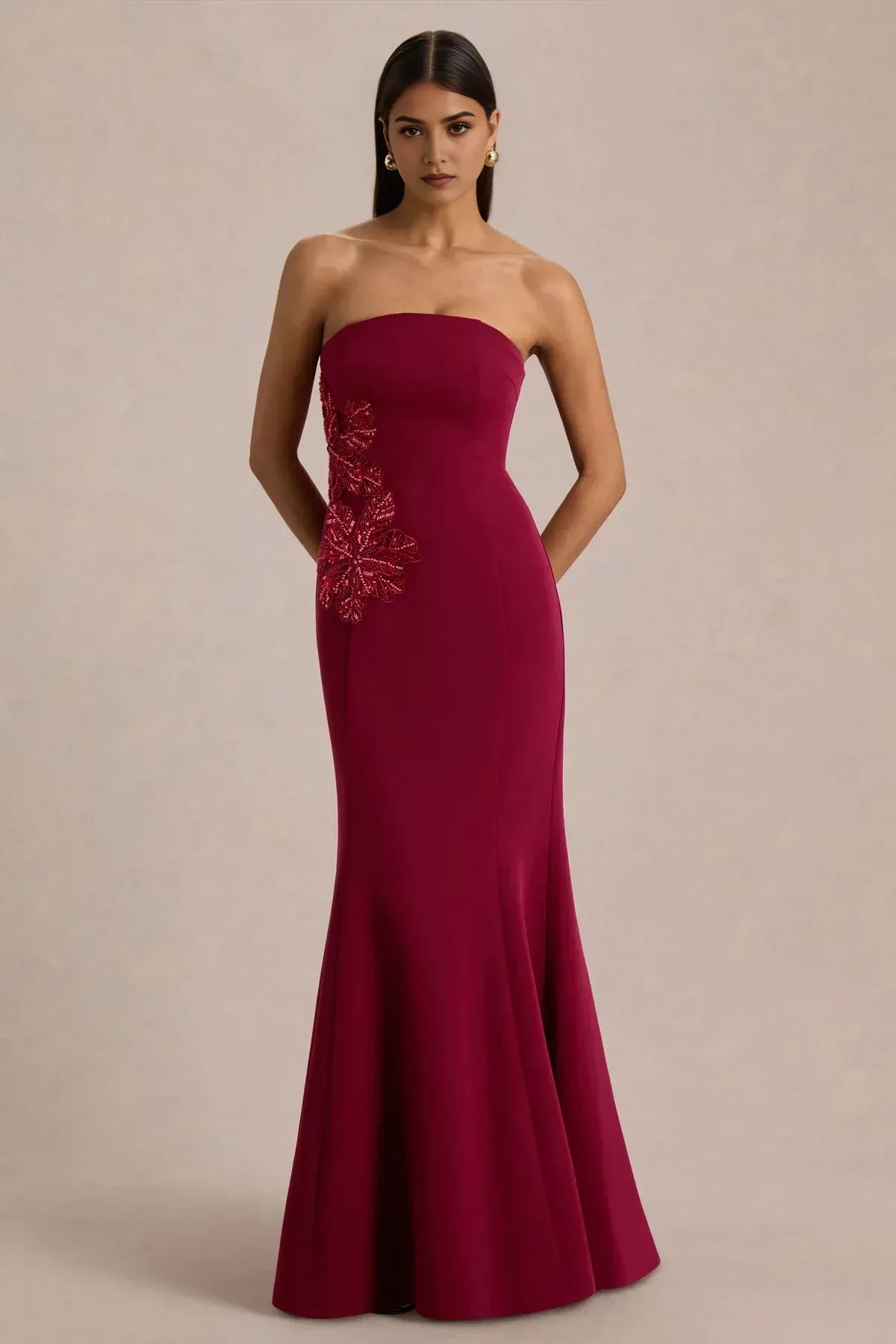 Dazzling Mermaid Strapless Sleeveless Embroidered Side Floor Length Evening Dress