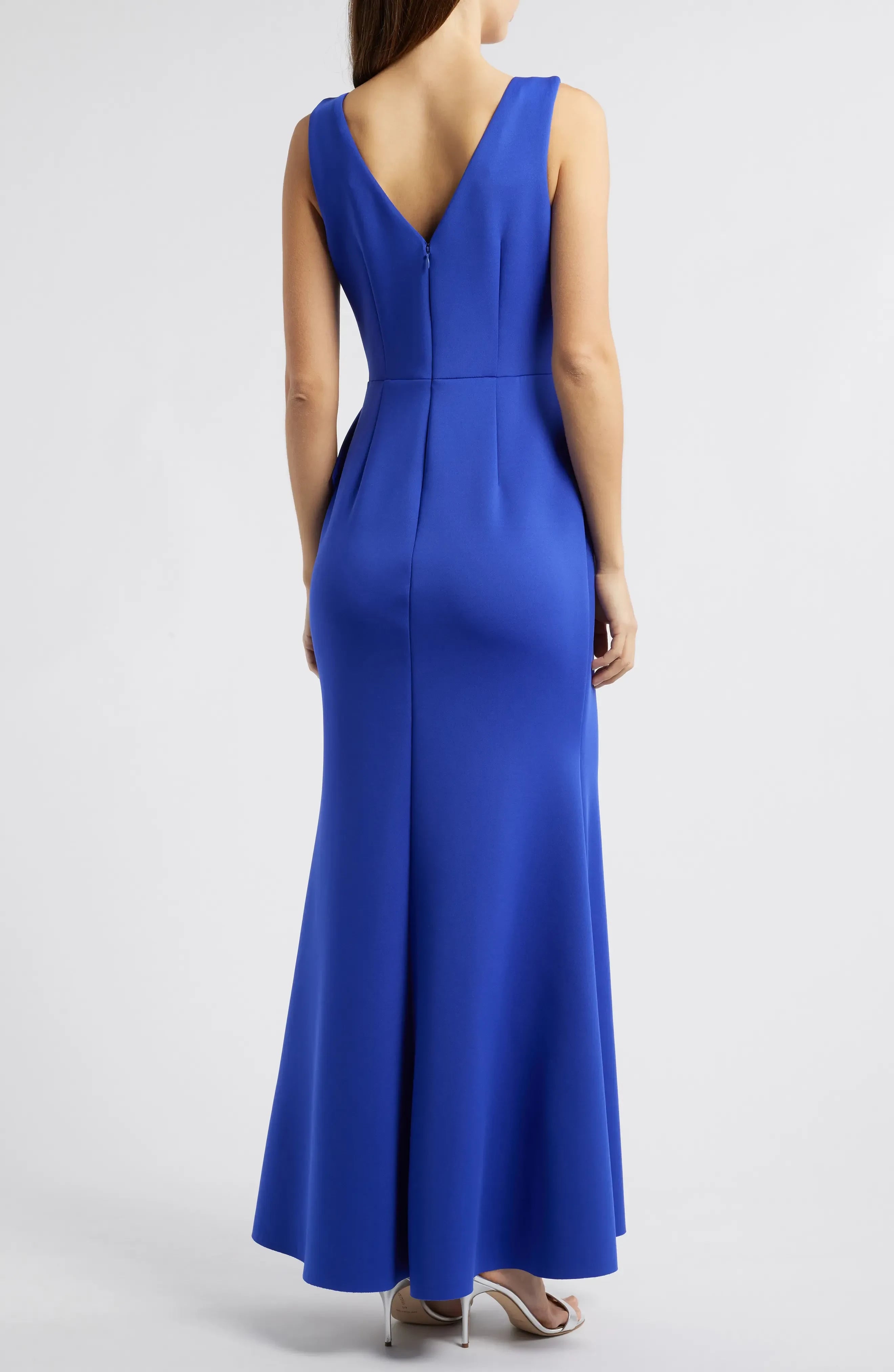 Dazzling Mermaid V Neck Sleeveless Zipper Back Floor Length Bridesmaid Dress