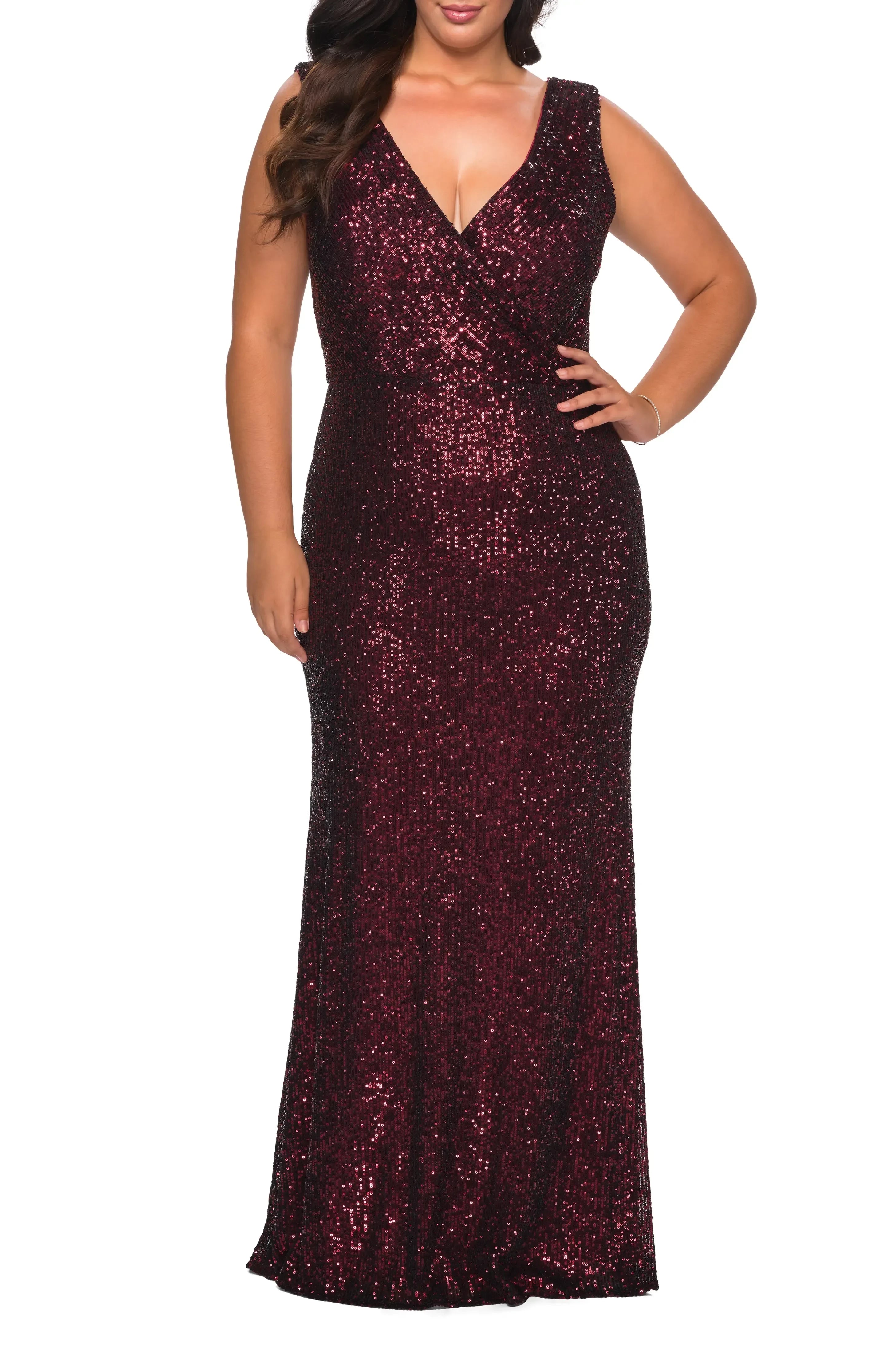 Dazzling Plus Size Mermaid V Neck Sleeveless V Back Floor Length Evening Dress