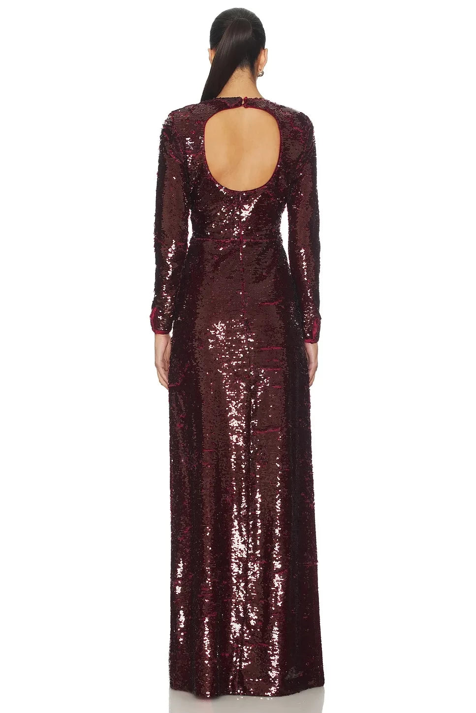 Dazzling Sheath Crew Neck Long Sleeve Cutout Back Floor Length Evening Dress