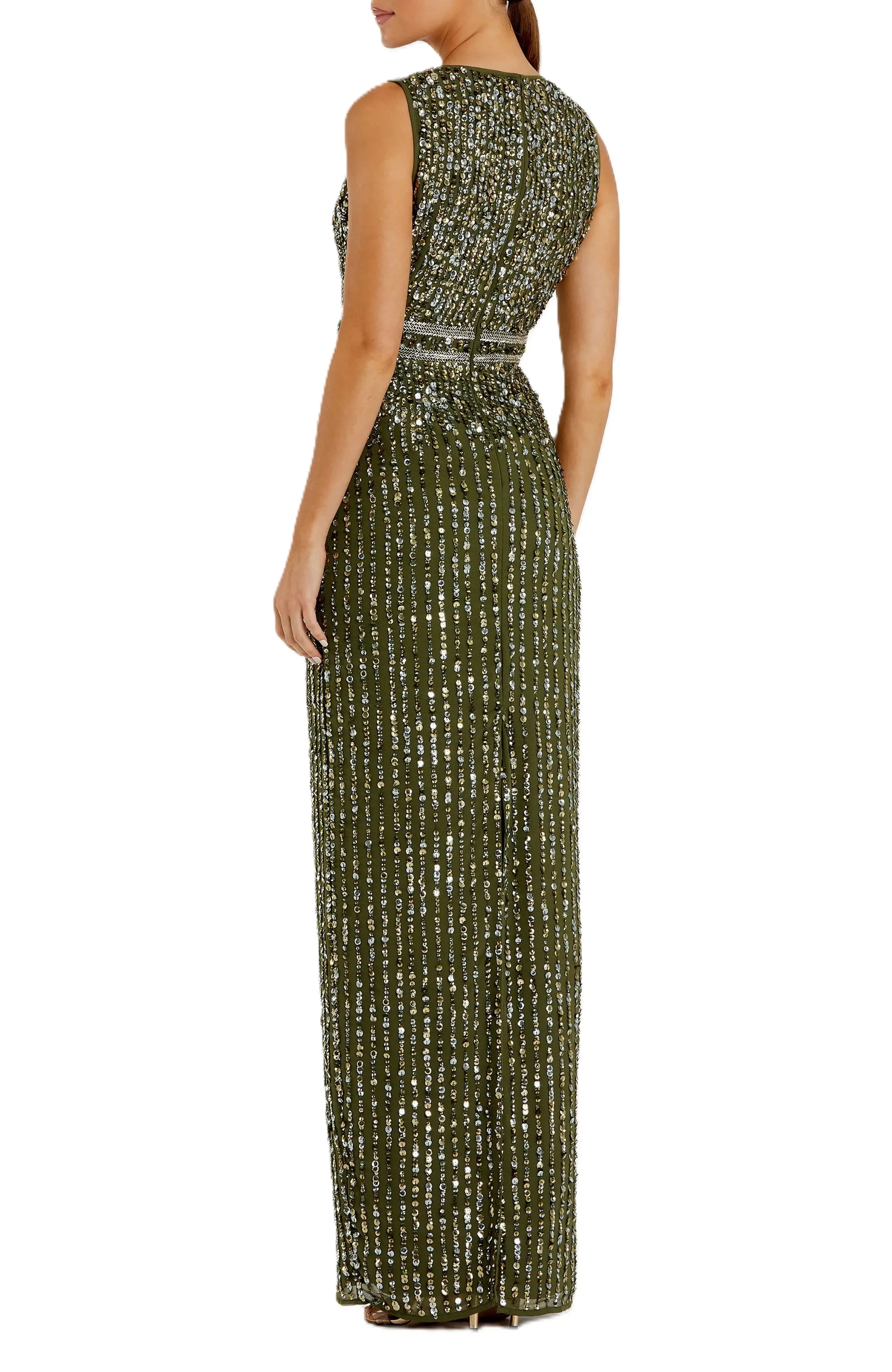 Dazzling Sheath Crew Neck Sleeveless Beaded Back Floor Length Evening Dress