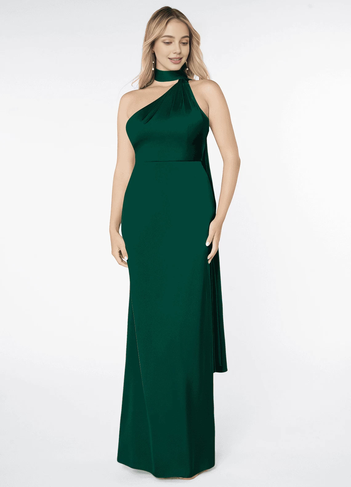 Dazzling Sheath Halter Neck Sleeveless Drape Back Floor Length Bridesmaid Dress