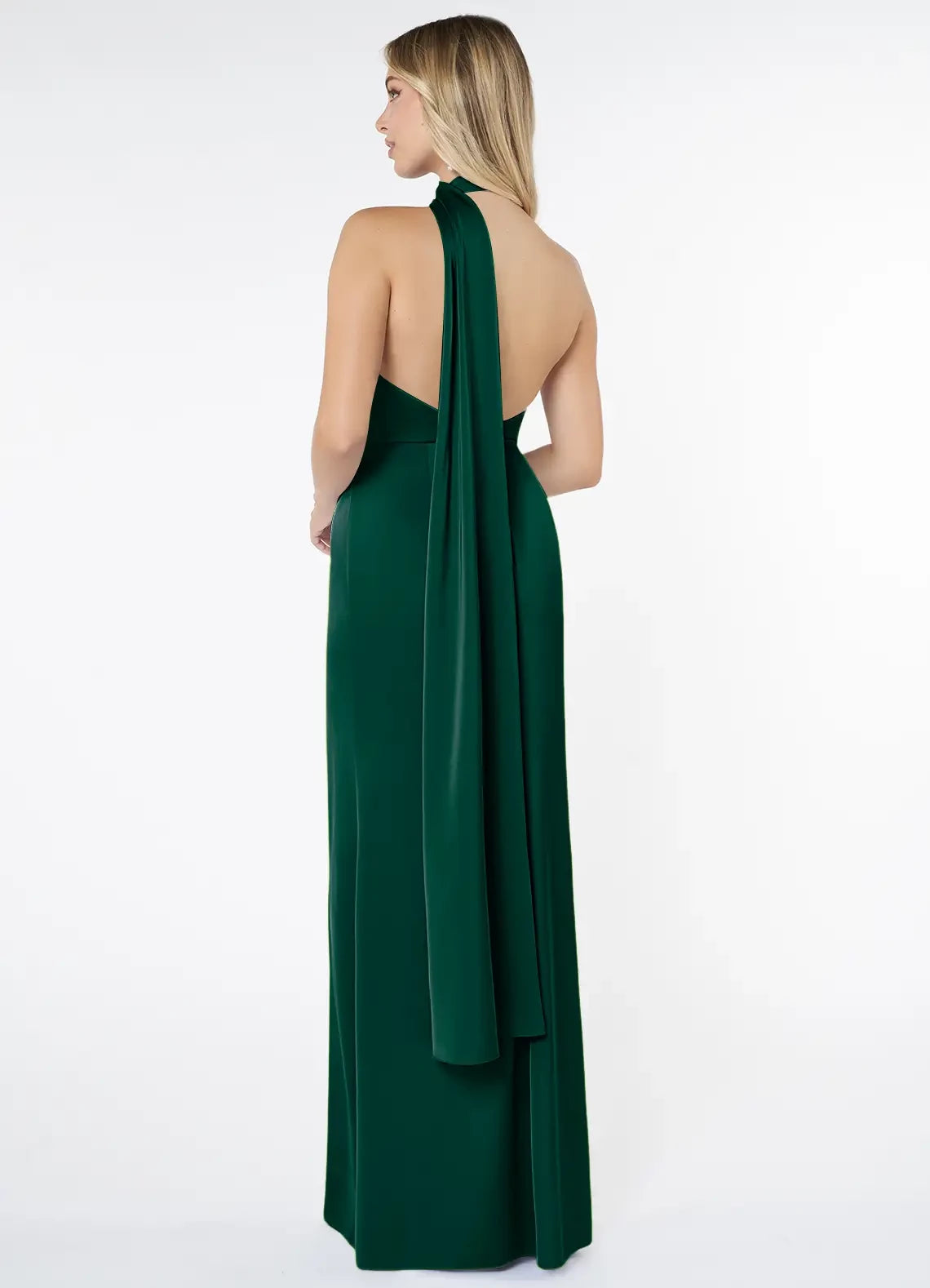 Dazzling Sheath Halter Neck Sleeveless Drape Back Floor Length Bridesmaid Dress