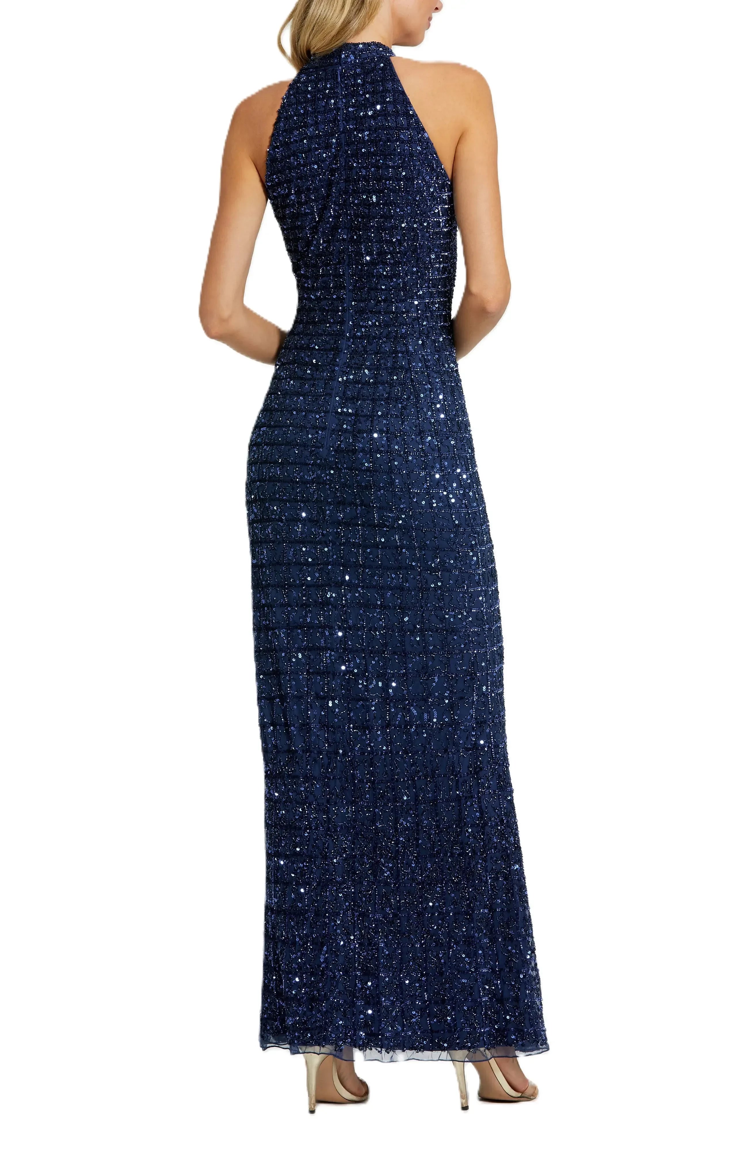 Dazzling Sheath Halter Neck Sleeveless Zipper Back Floor Length Evening Dress