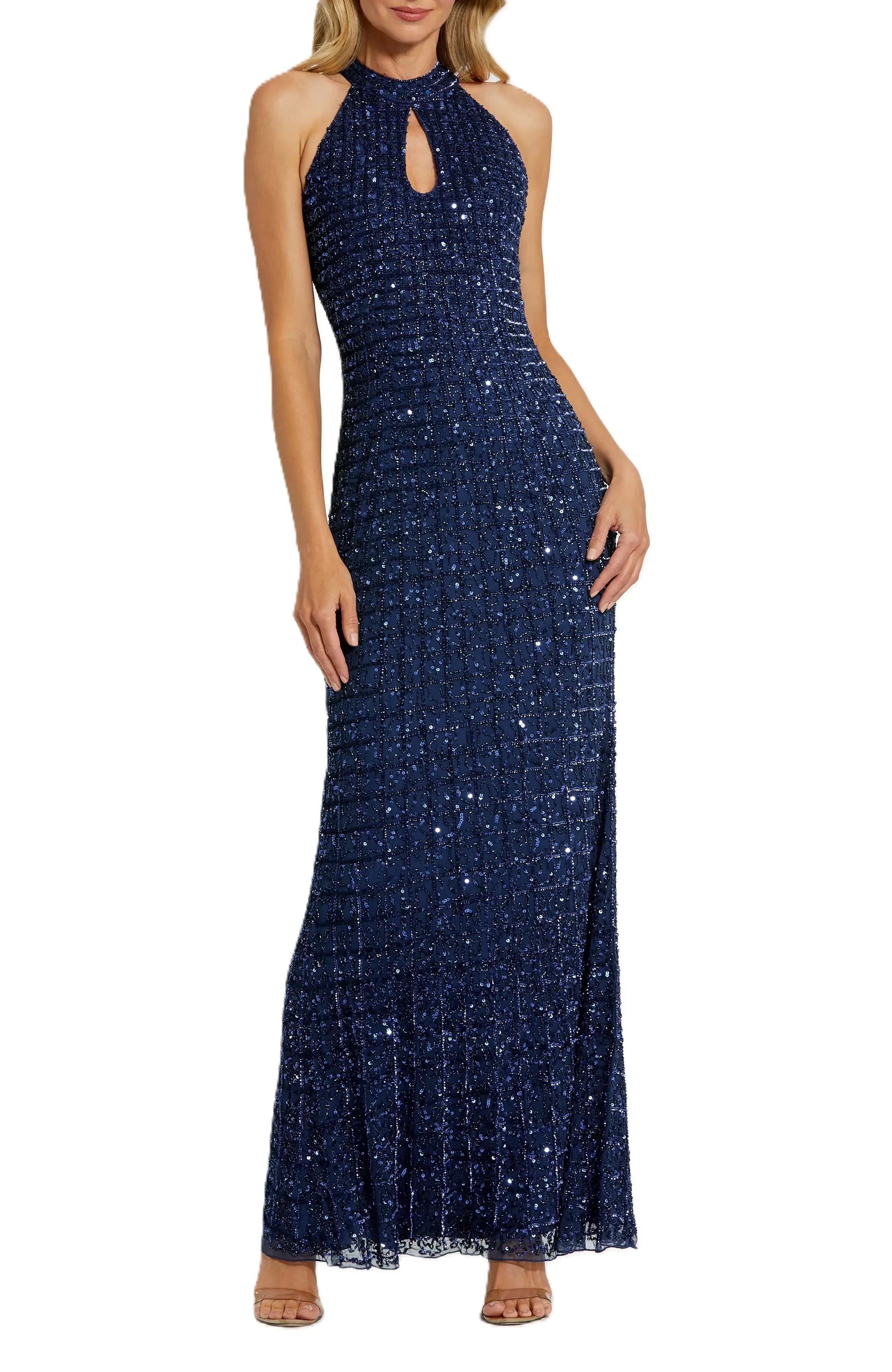 Dazzling Sheath Halter Neck Sleeveless Zipper Back Floor Length Evening Dress