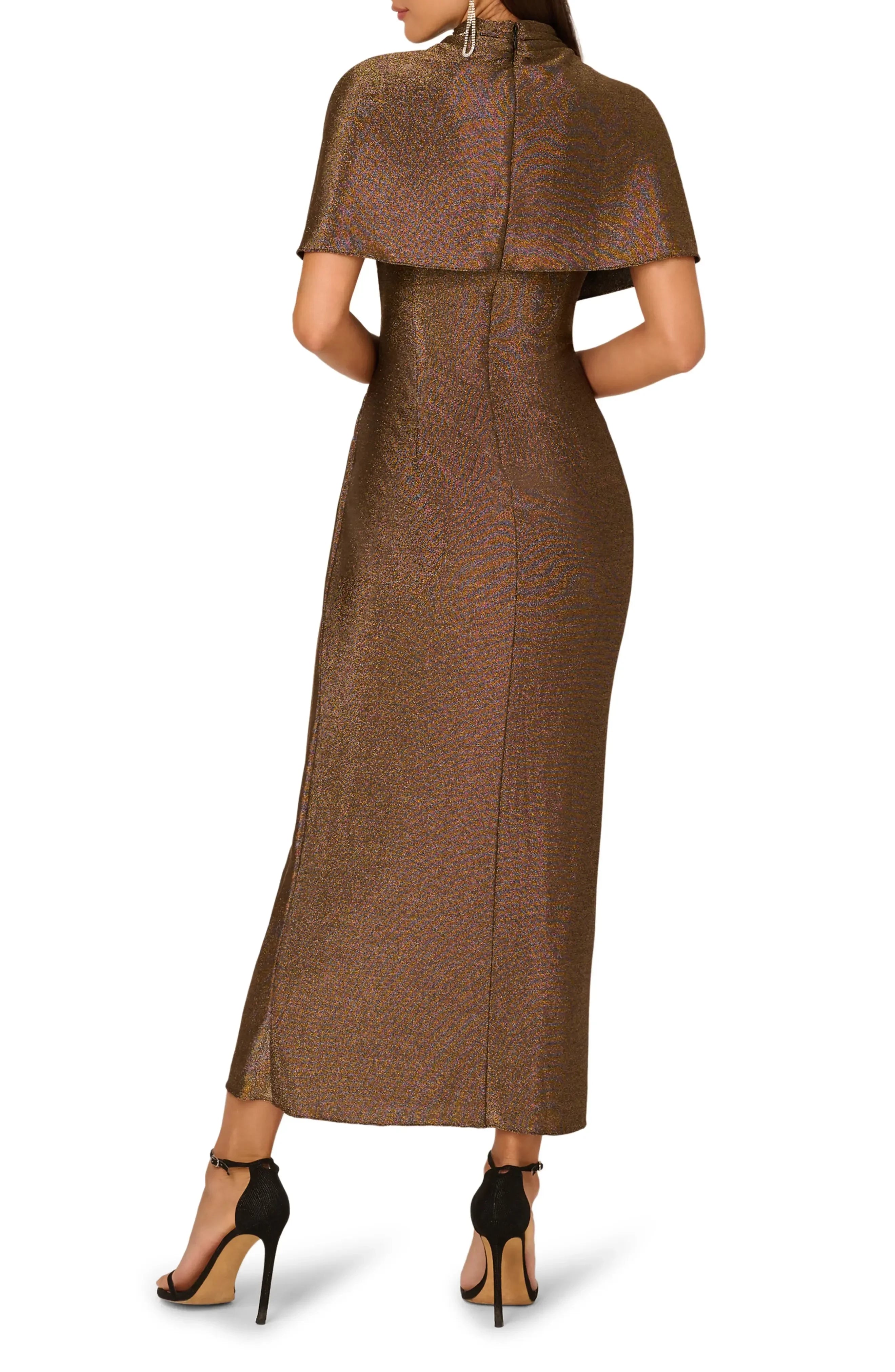 Dazzling Sheath High Neck Cape Sleeve Zipper Back Midi Length Evening Dress