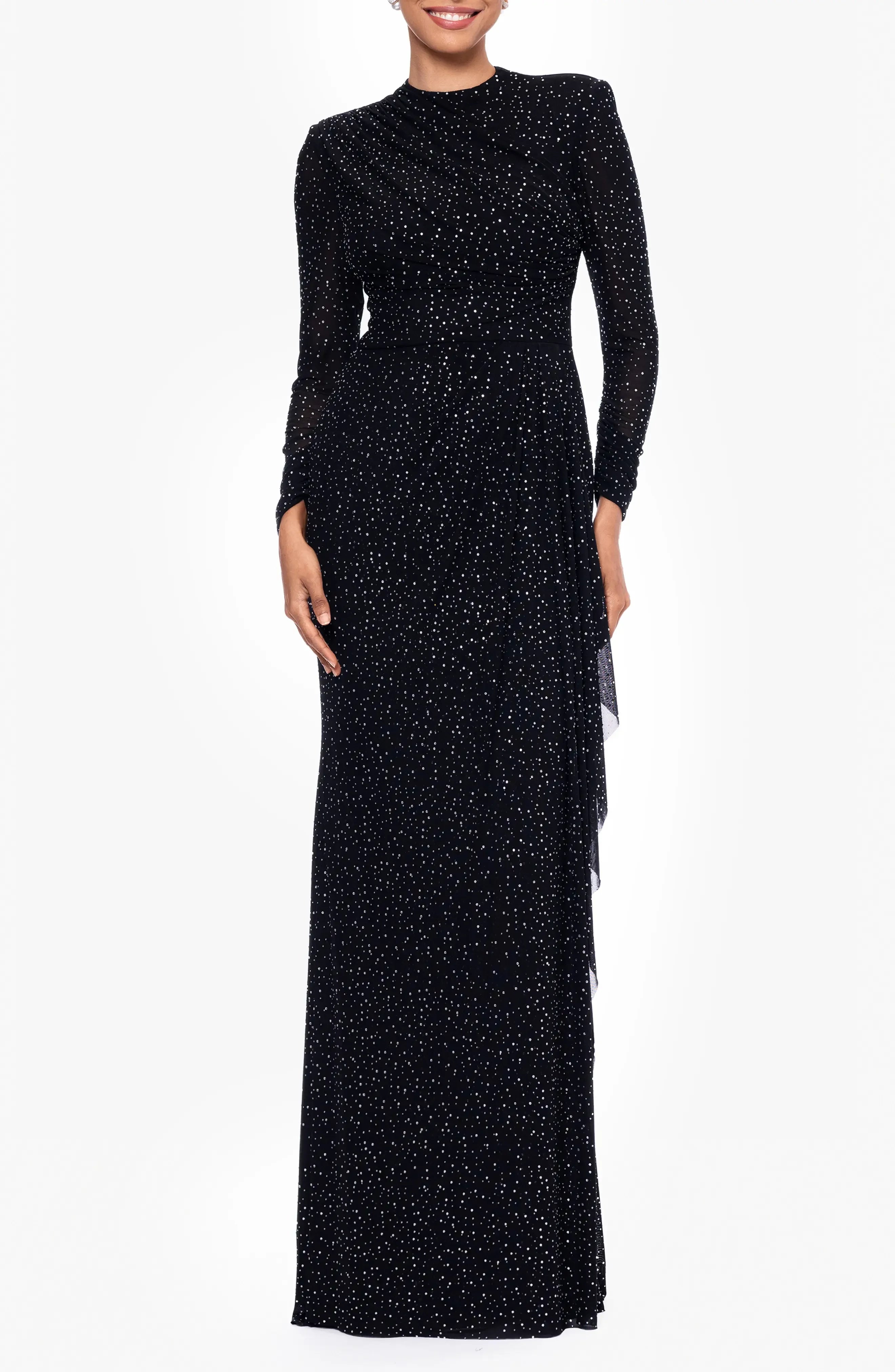 Dazzling Sheath High Neck Long Sleeve Plain Back Floor Length Evening Dress