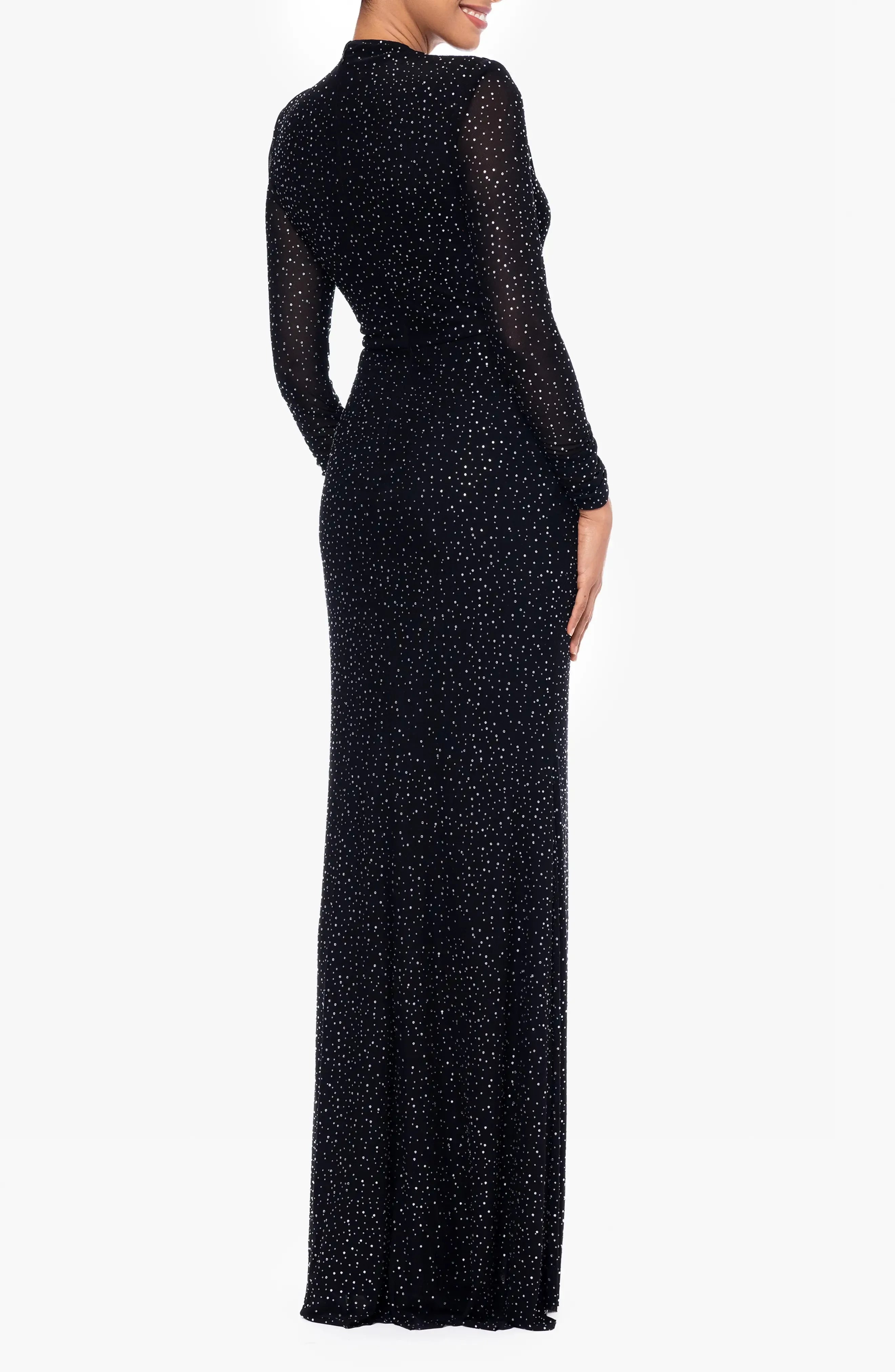 Dazzling Sheath High Neck Long Sleeve Plain Back Floor Length Evening Dress