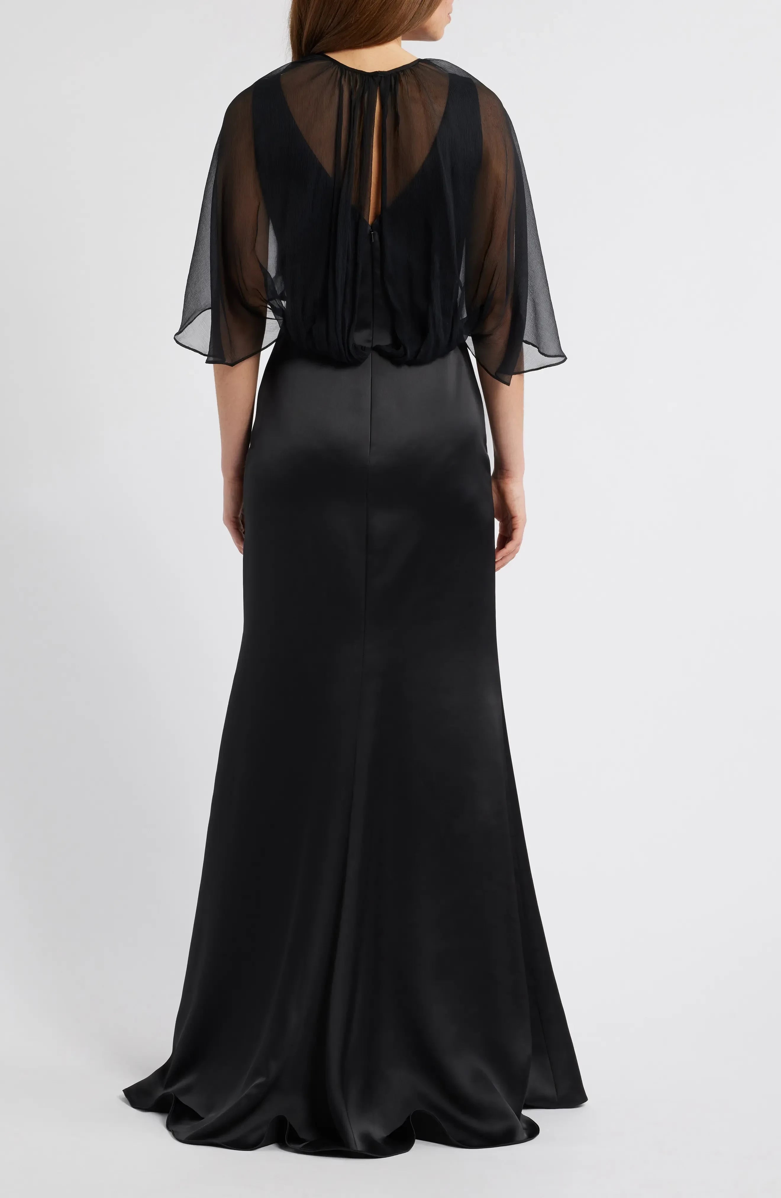 Dazzling Sheath Illusion Neck Flutter Sleeve Keyhole Back Floor Length Bridesmaid Dress