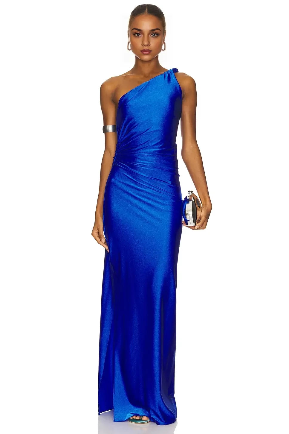 Dazzling Sheath One Shoulder Sleeveless Ruched Back Floor Length Evening Dress