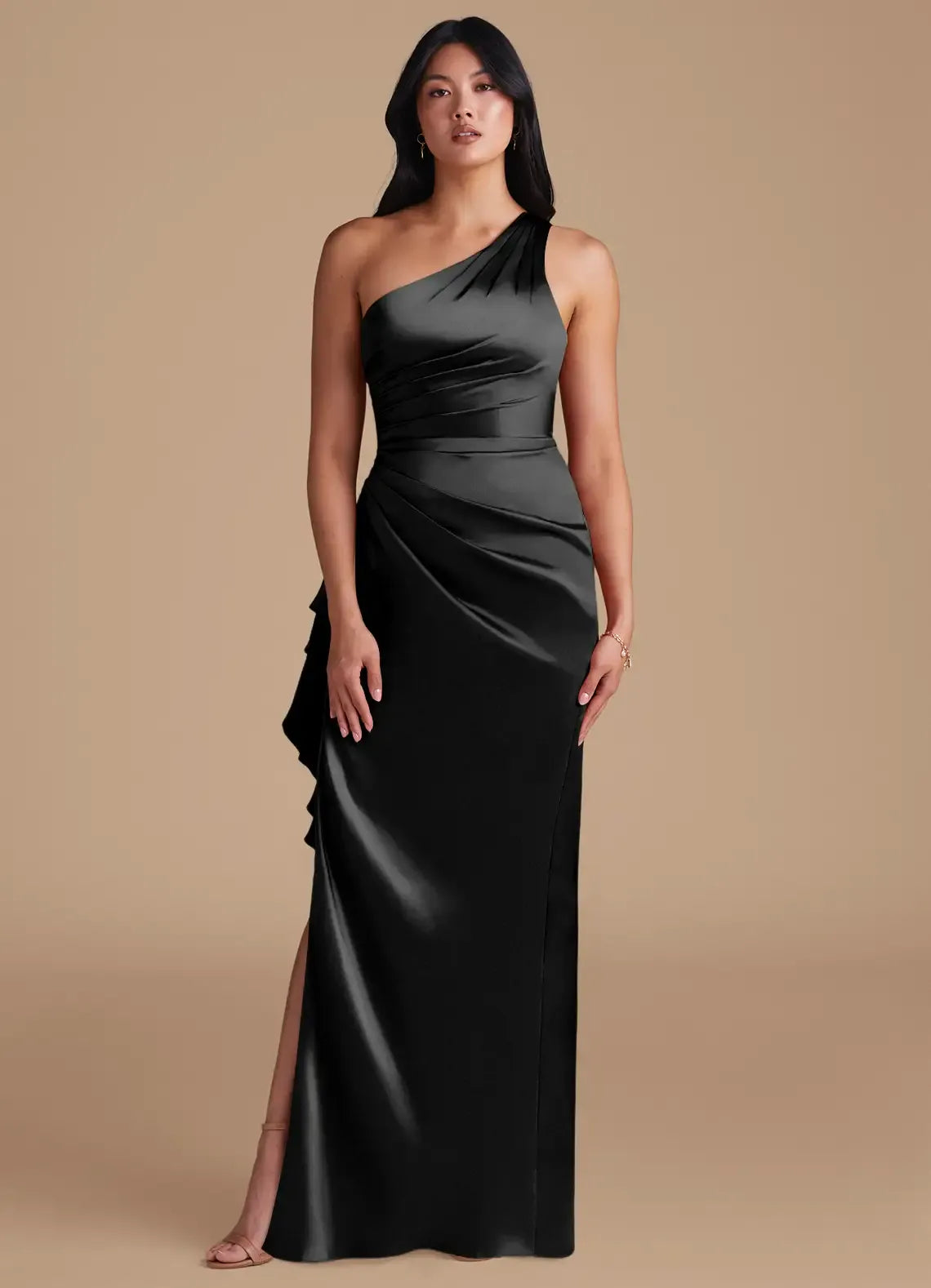 Dazzling Sheath One Shoulder Sleeveless Zipper Back Floor Length Bridesmaid Dress