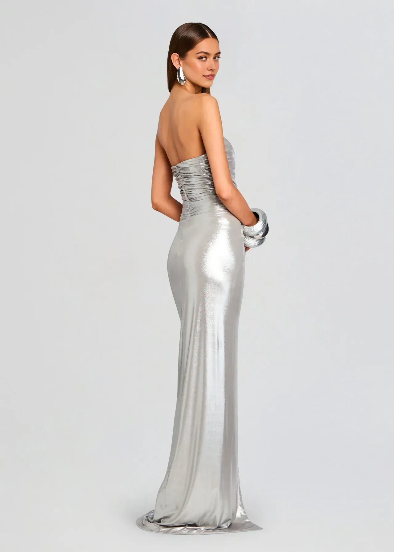 Dazzling Sheath Strapless Sleeveless Ruched Back Floor Length Plus Size Prom Dress