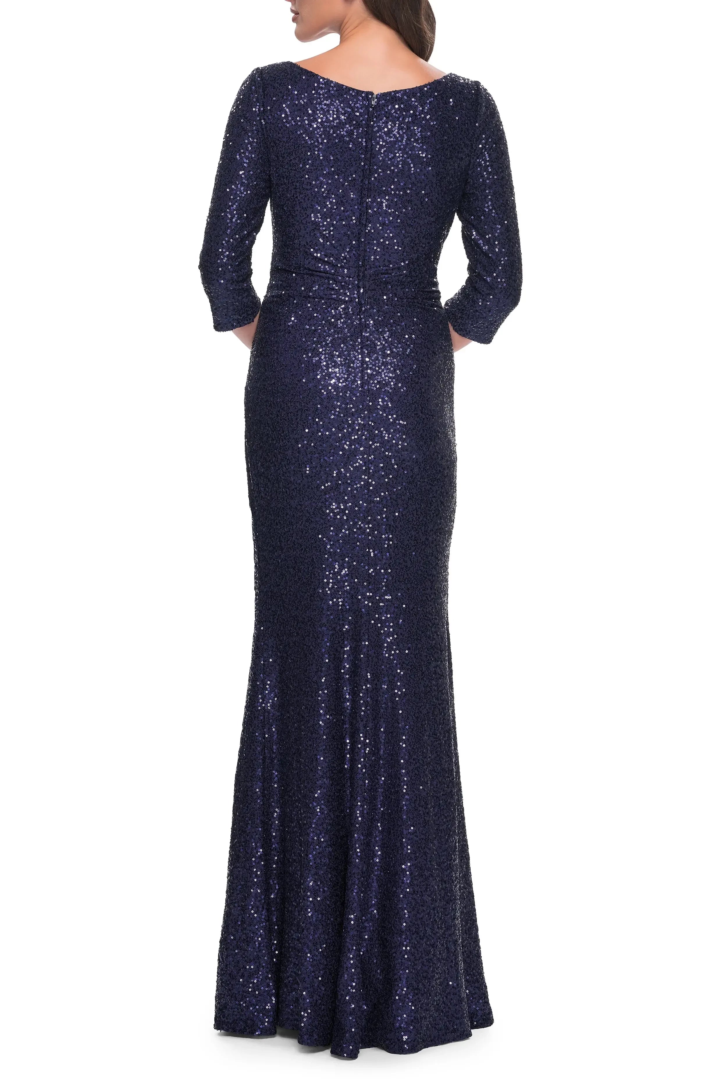 Dazzling Sheath V Neck Three Quarter Sleeve Zipper Back Floor Length Evening Dress