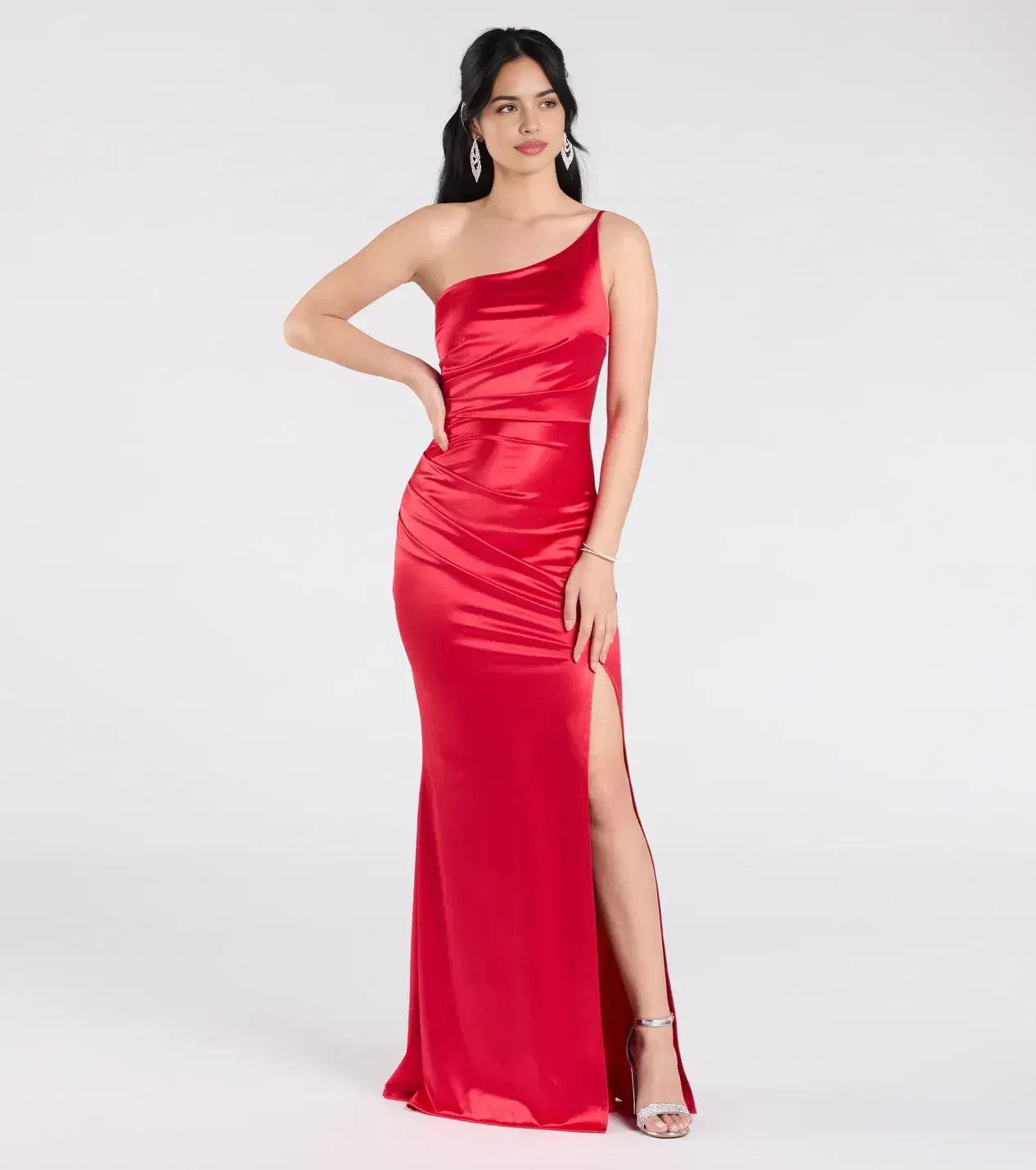 Dazzling Trumpet One Shoulder Sleeveless Open Back Floor Length Prom Dress